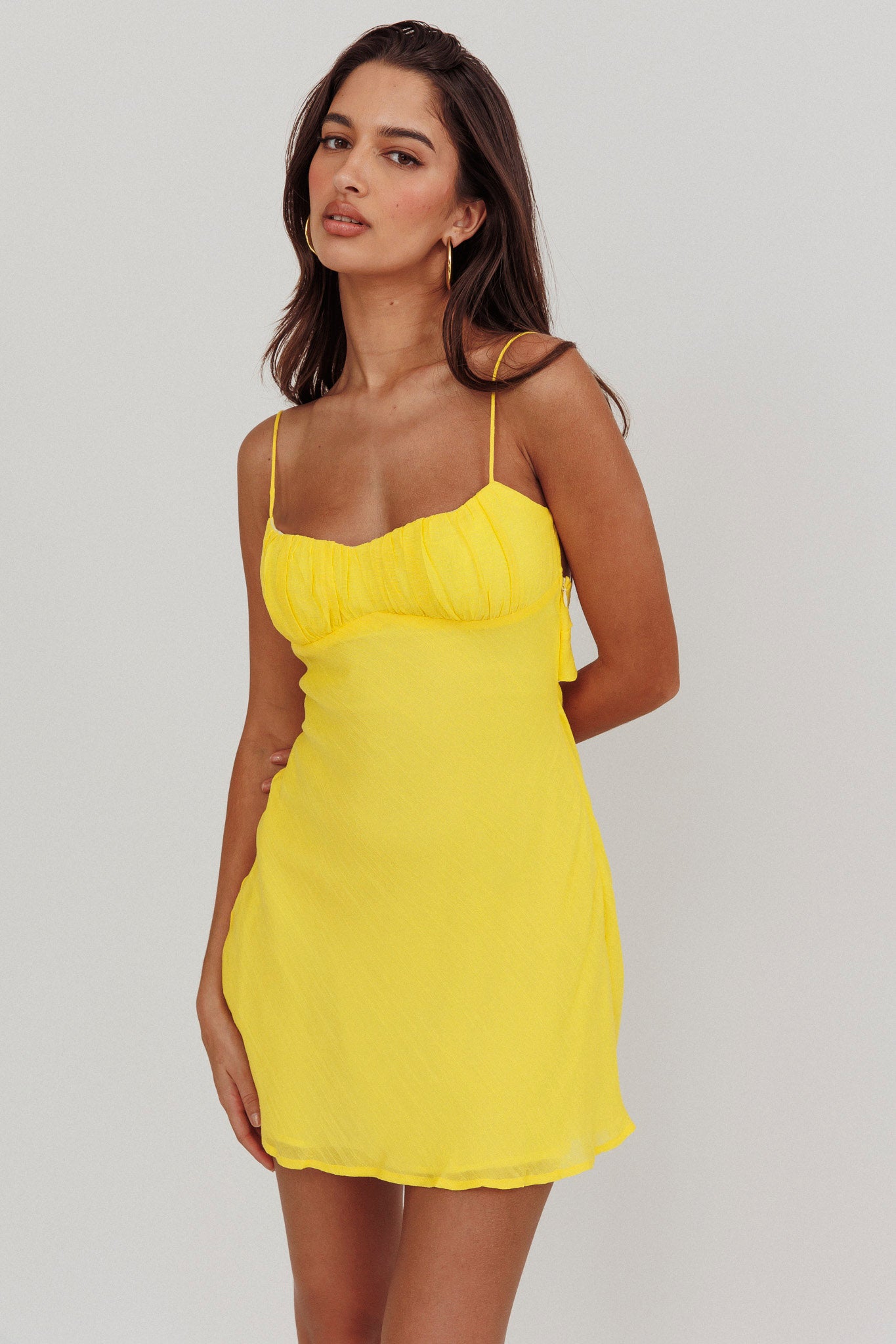 Nerida Twist Back Mini Dress Lemon-Maymioy
