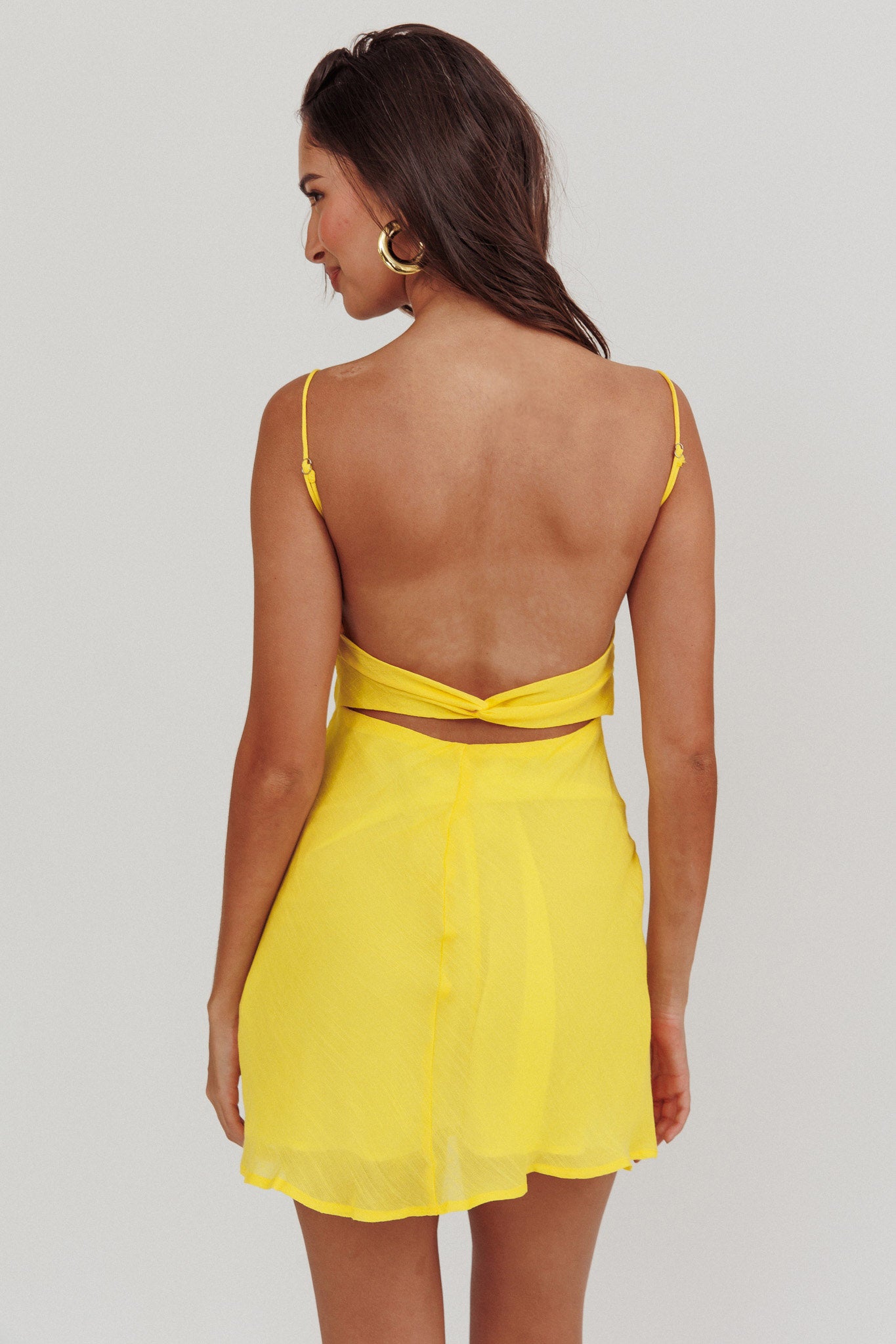 Nerida Twist Back Mini Dress Lemon-Maymioy