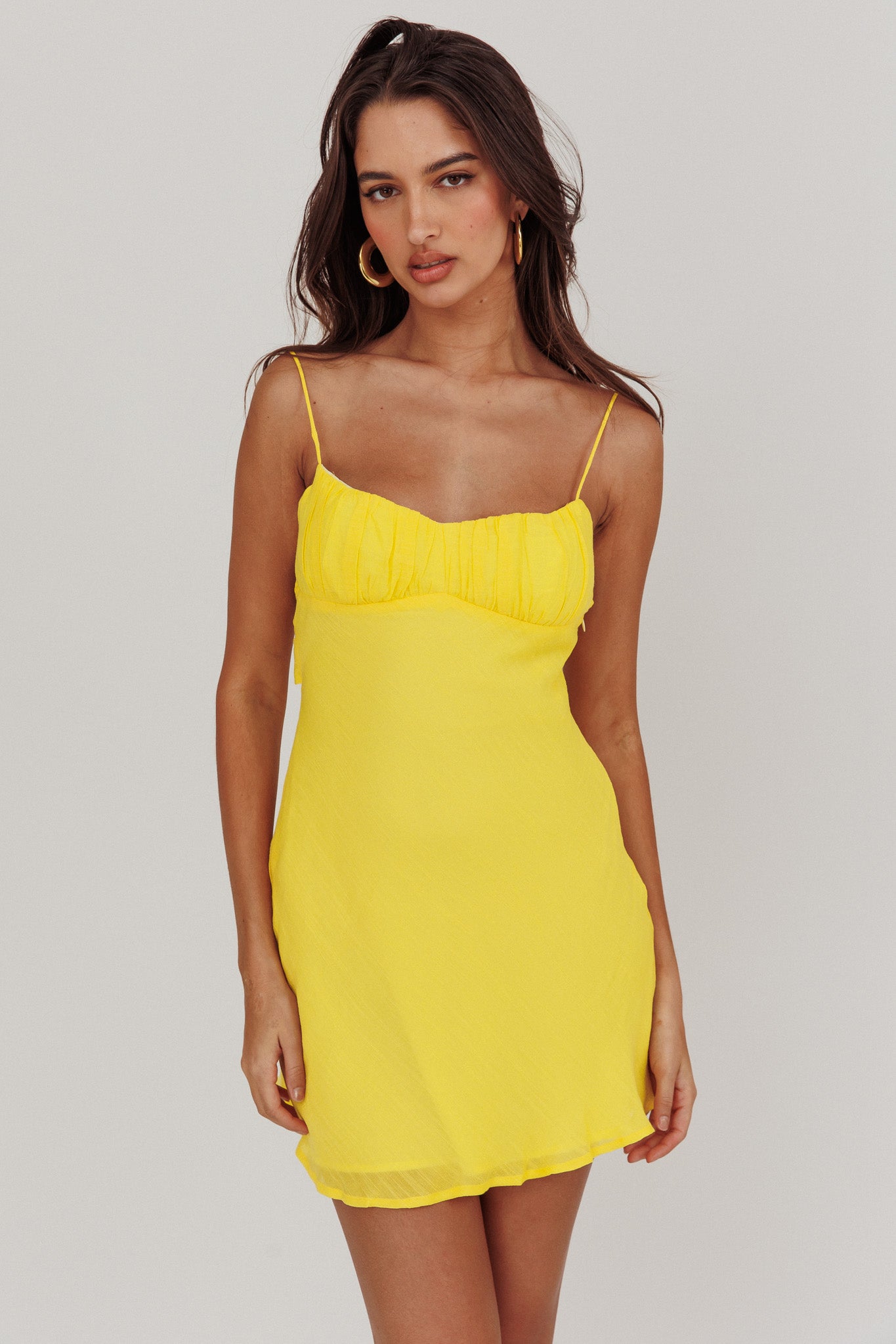 Nerida Twist Back Mini Dress Lemon-Maymioy
