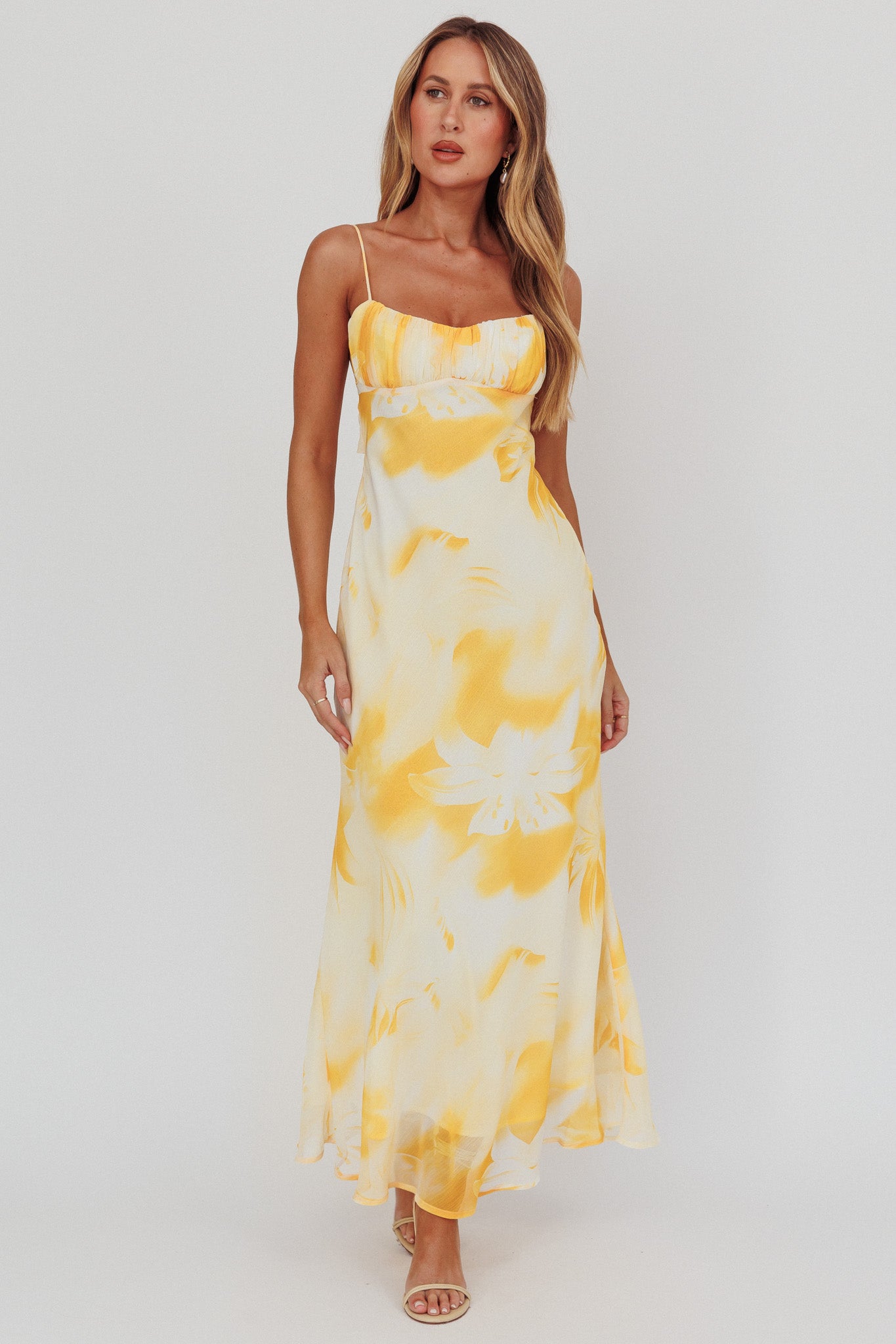 Nerida Low Back Twist Maxi Dress Lily Yellow-Maymioy