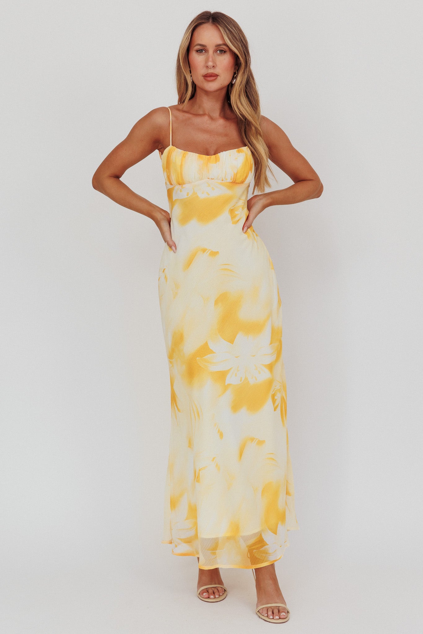 Nerida Low Back Twist Maxi Dress Lily Yellow-Maymioy