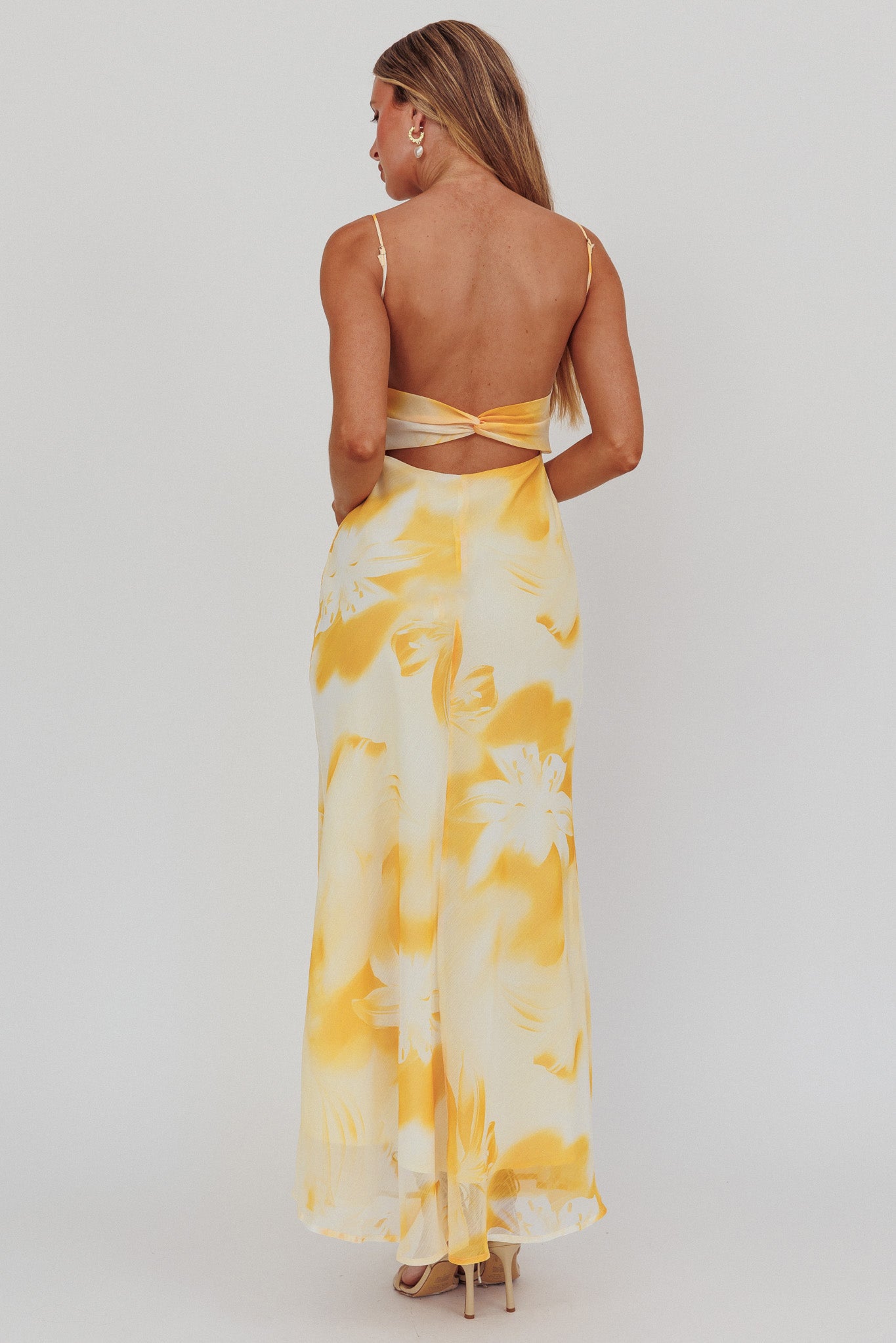 Nerida Low Back Twist Maxi Dress Lily Yellow-Maymioy