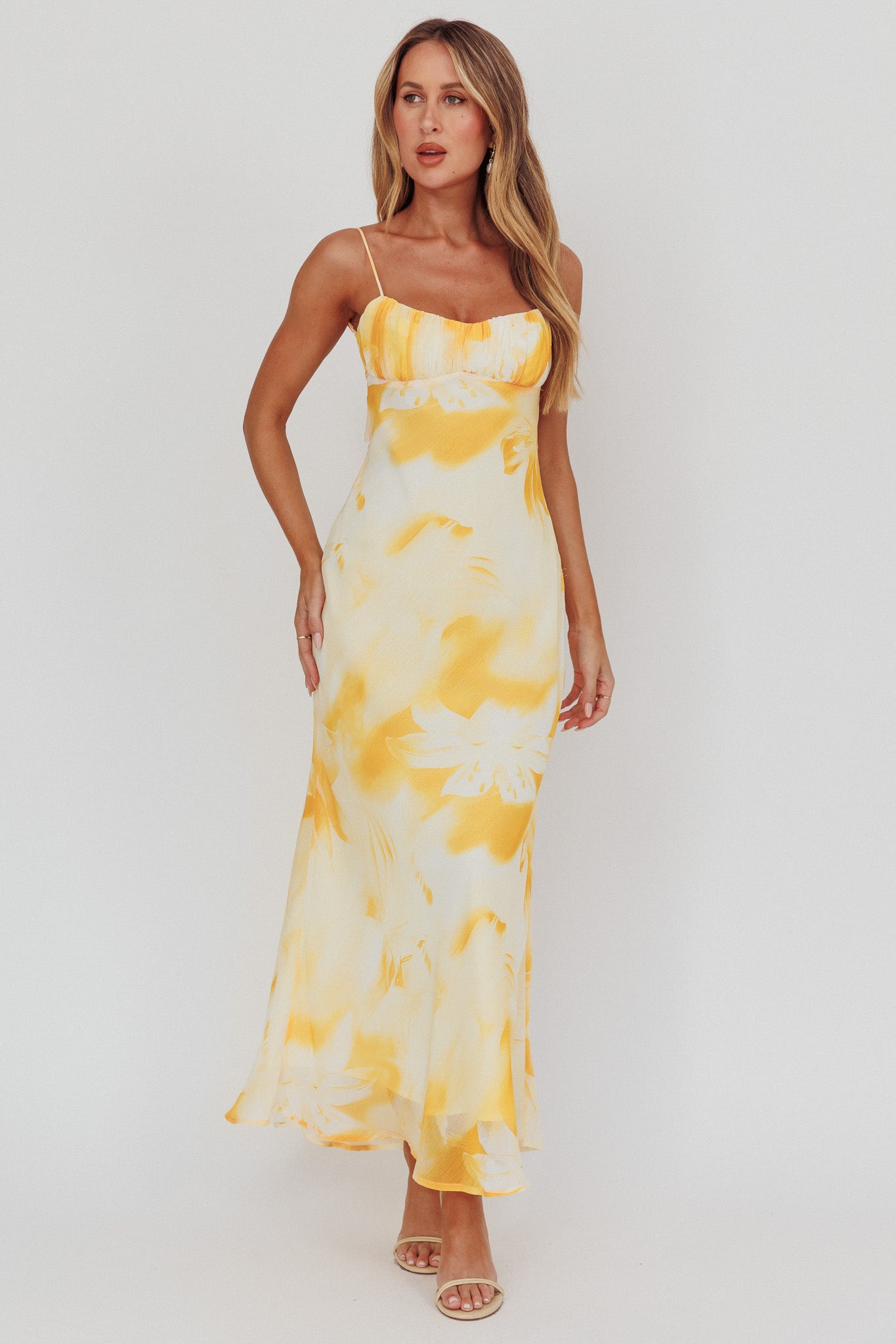 Nerida Low Back Twist Maxi Dress Lily Yellow-Maymioy