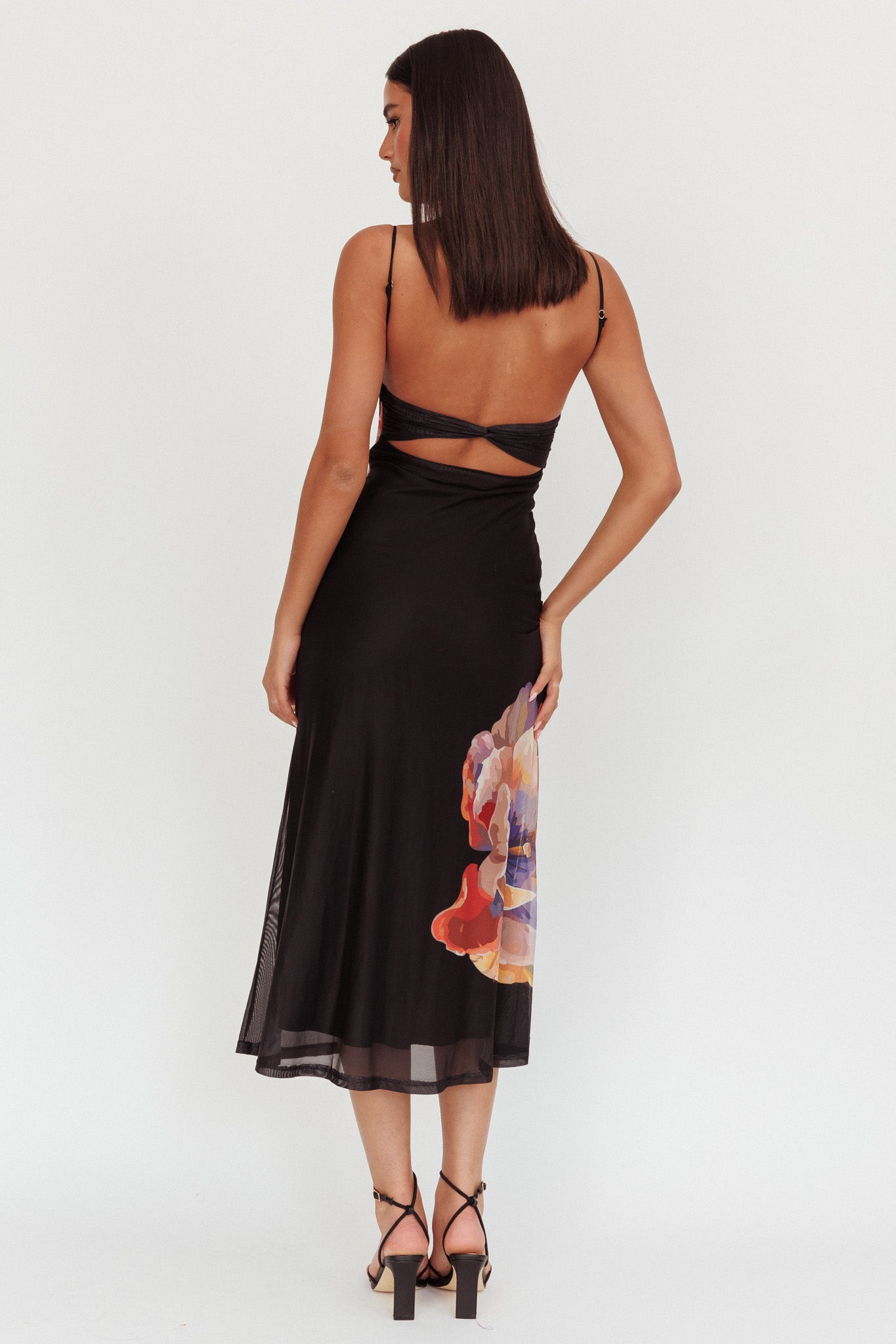 Nerida Gathered Bust Maxi Dress Flowers Black-Maymioy