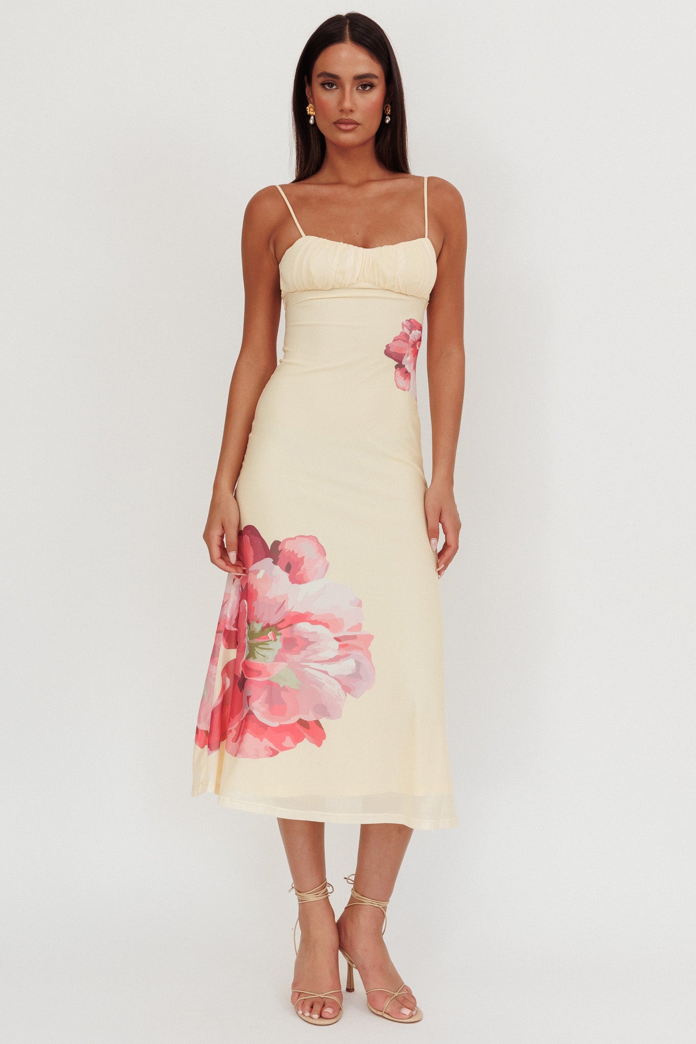 Nerida Gathered Bust Maxi Dress Flowers Yellow-Maymioy