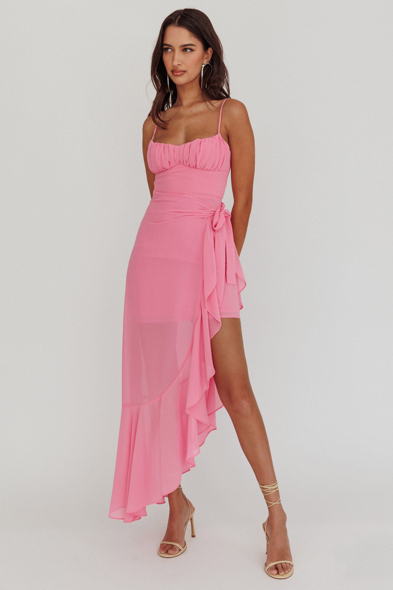 Nerida Waist Tie Asymmetric Dress Pink-Maymioy