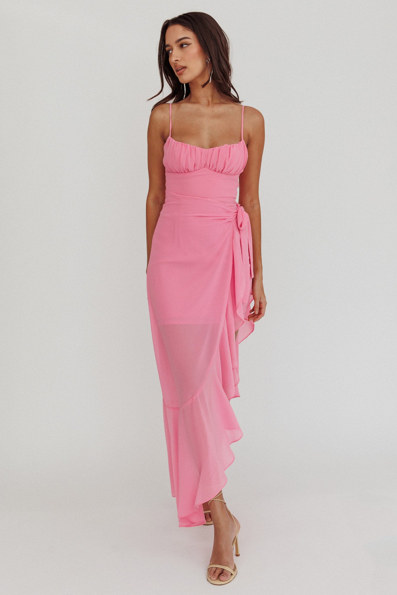 Nerida Waist Tie Asymmetric Dress Pink-Maymioy