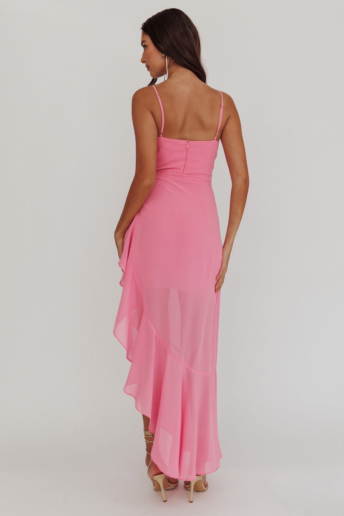 Nerida Waist Tie Asymmetric Dress Pink-Maymioy
