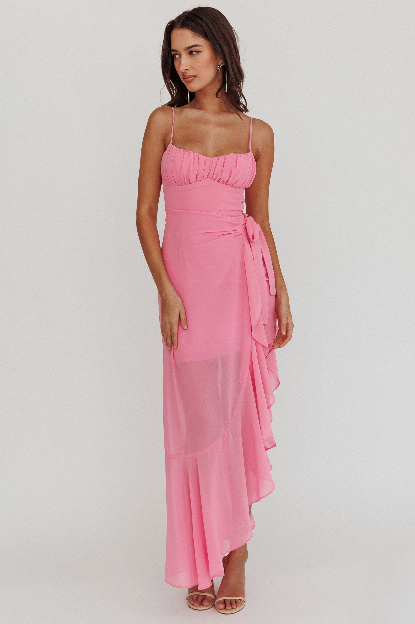 Nerida Waist Tie Asymmetric Dress Pink-Maymioy