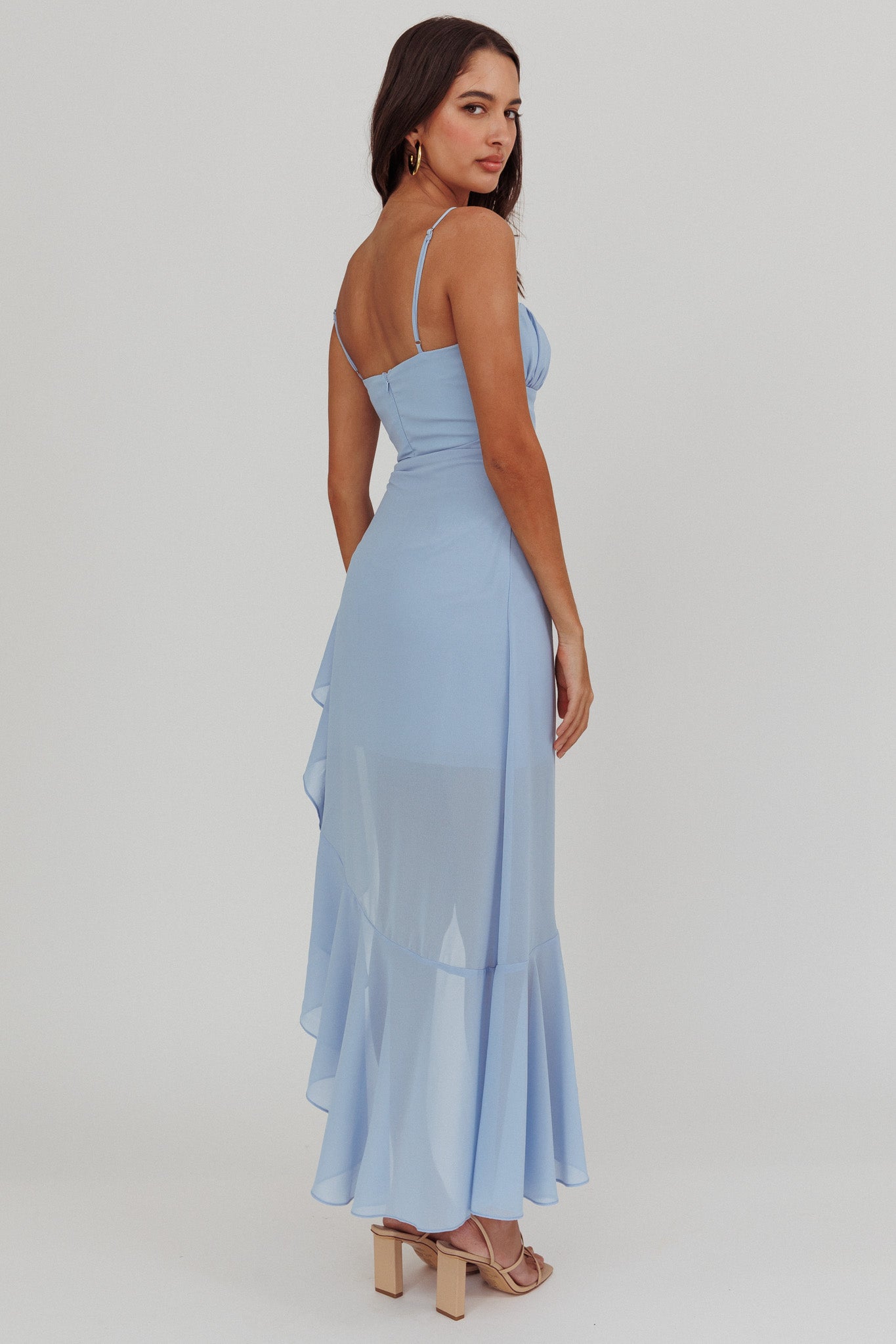 Nerida Waist Tie Asymmetric Dress Steel Blue-Maymioy