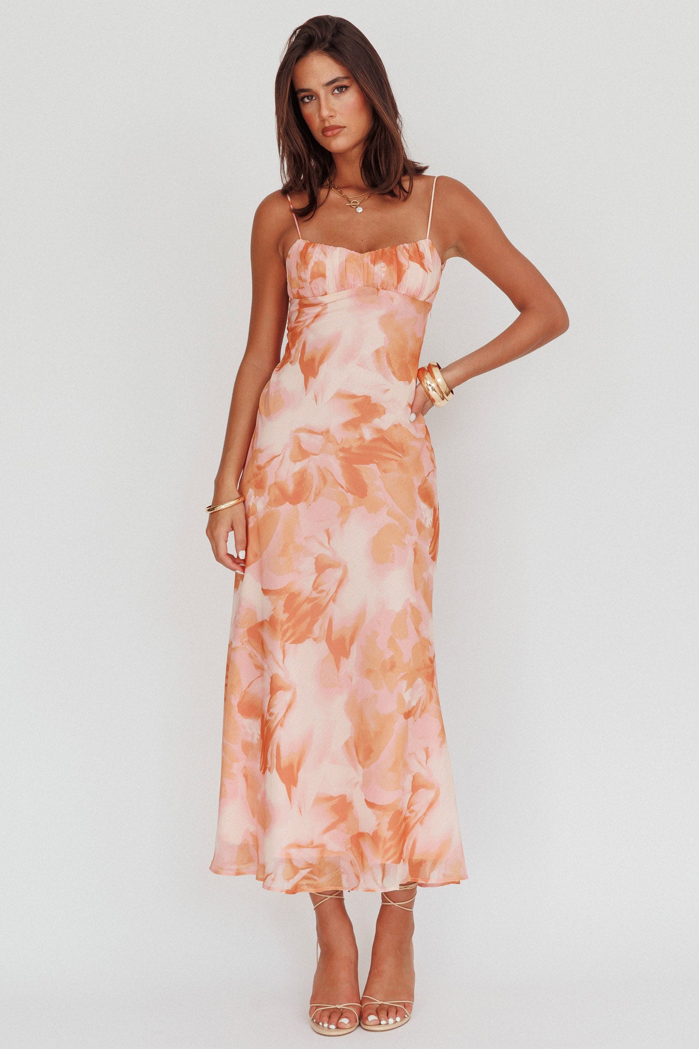 Nerida Low Back Twist Maxi Dress Orange-Maymioy