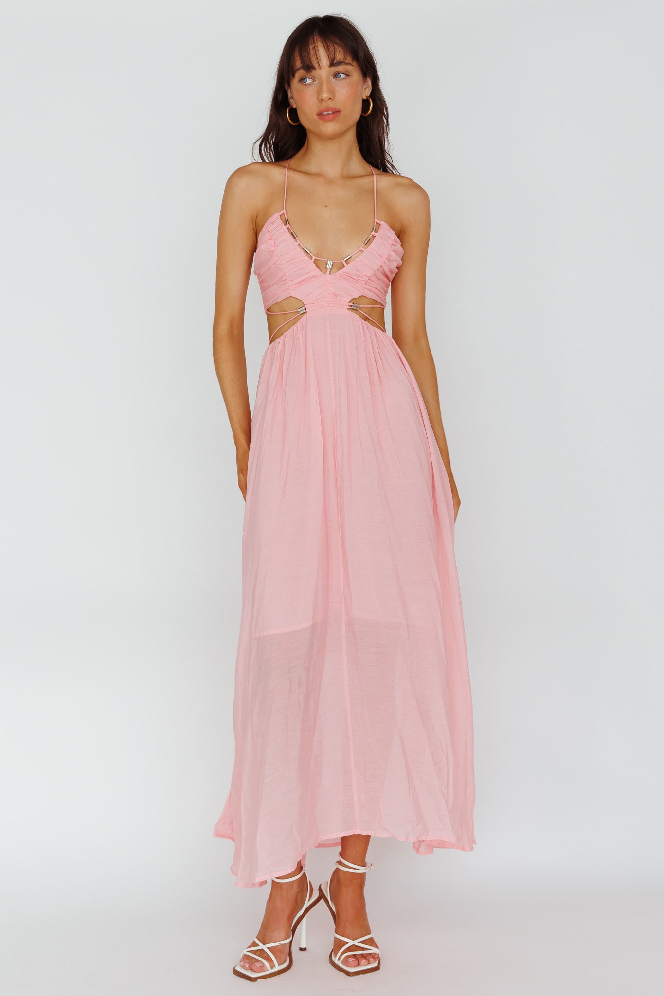 Tenyl Open Back Strappy Midi Dress Blush-Maymioy