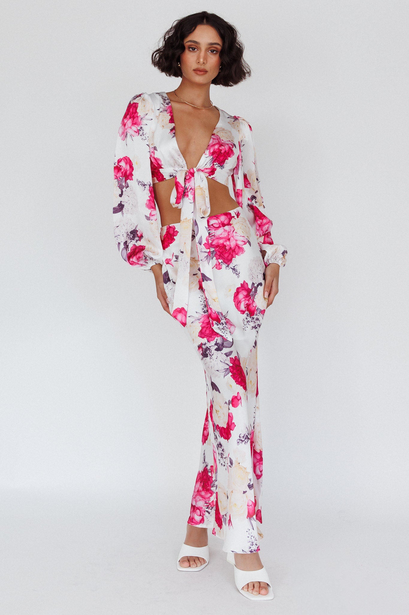 Meet Me In Fiji Maxi Skirt Floral Pink-Maymioy