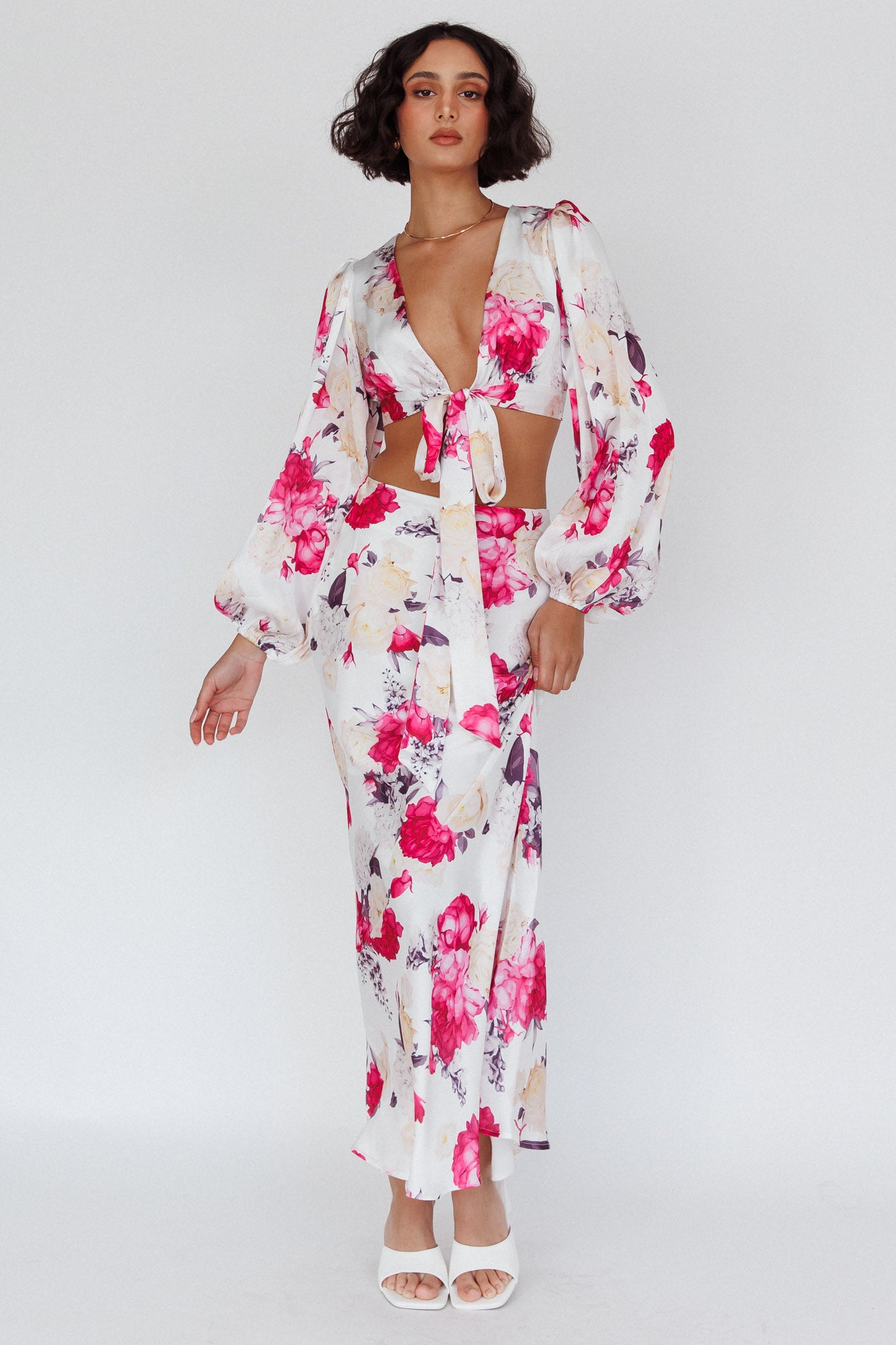 Meet Me In Fiji Maxi Skirt Floral Pink-Maymioy