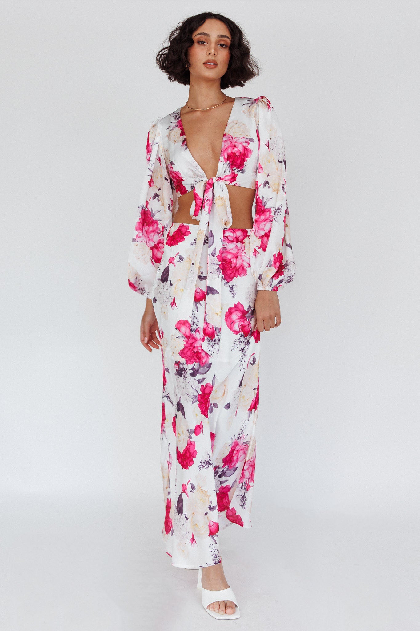Meet Me In Fiji Maxi Skirt Floral Pink-Maymioy