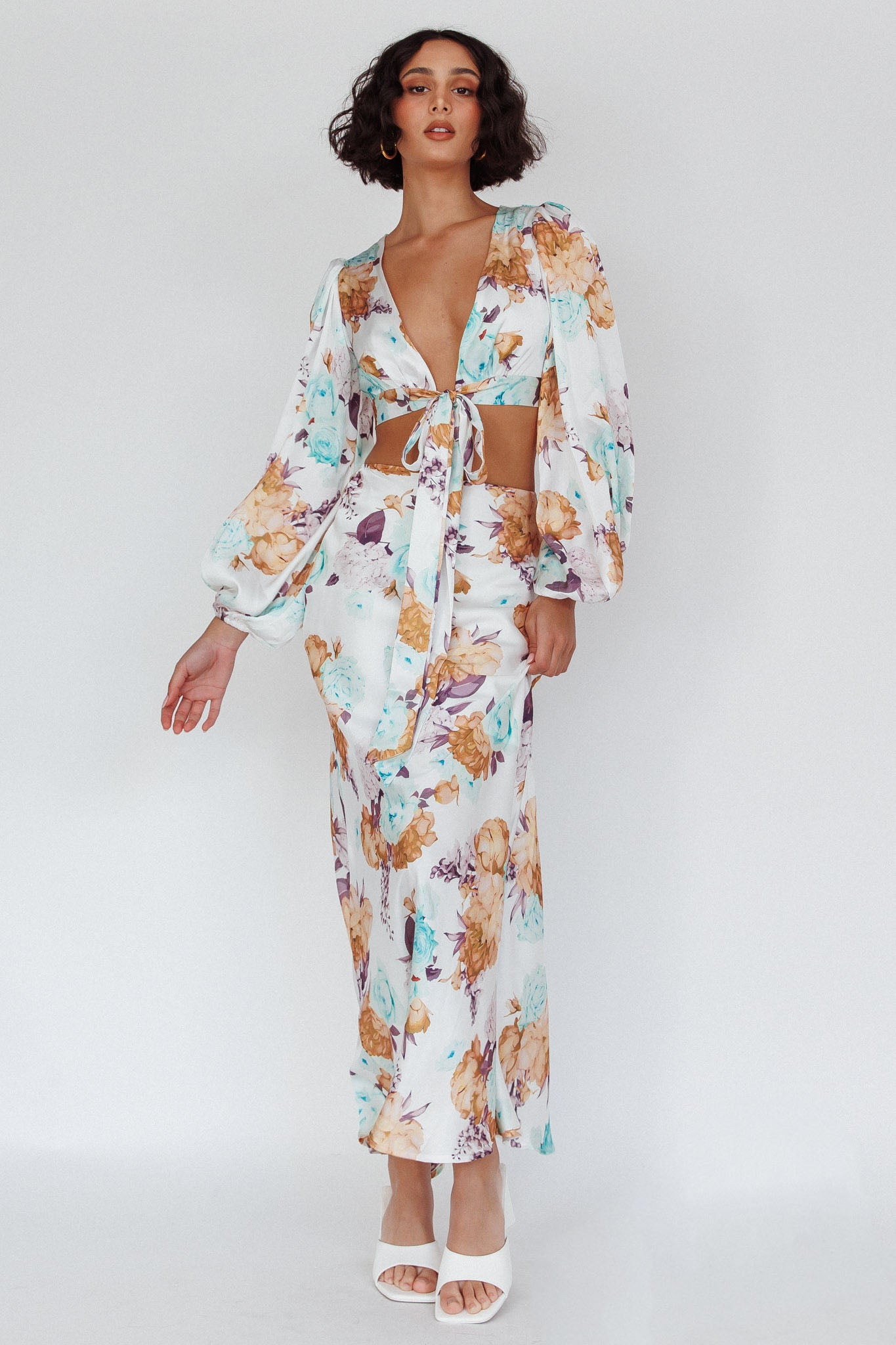 Meet Me In Fiji Maxi Skirt Floral Yellow-Maymioy