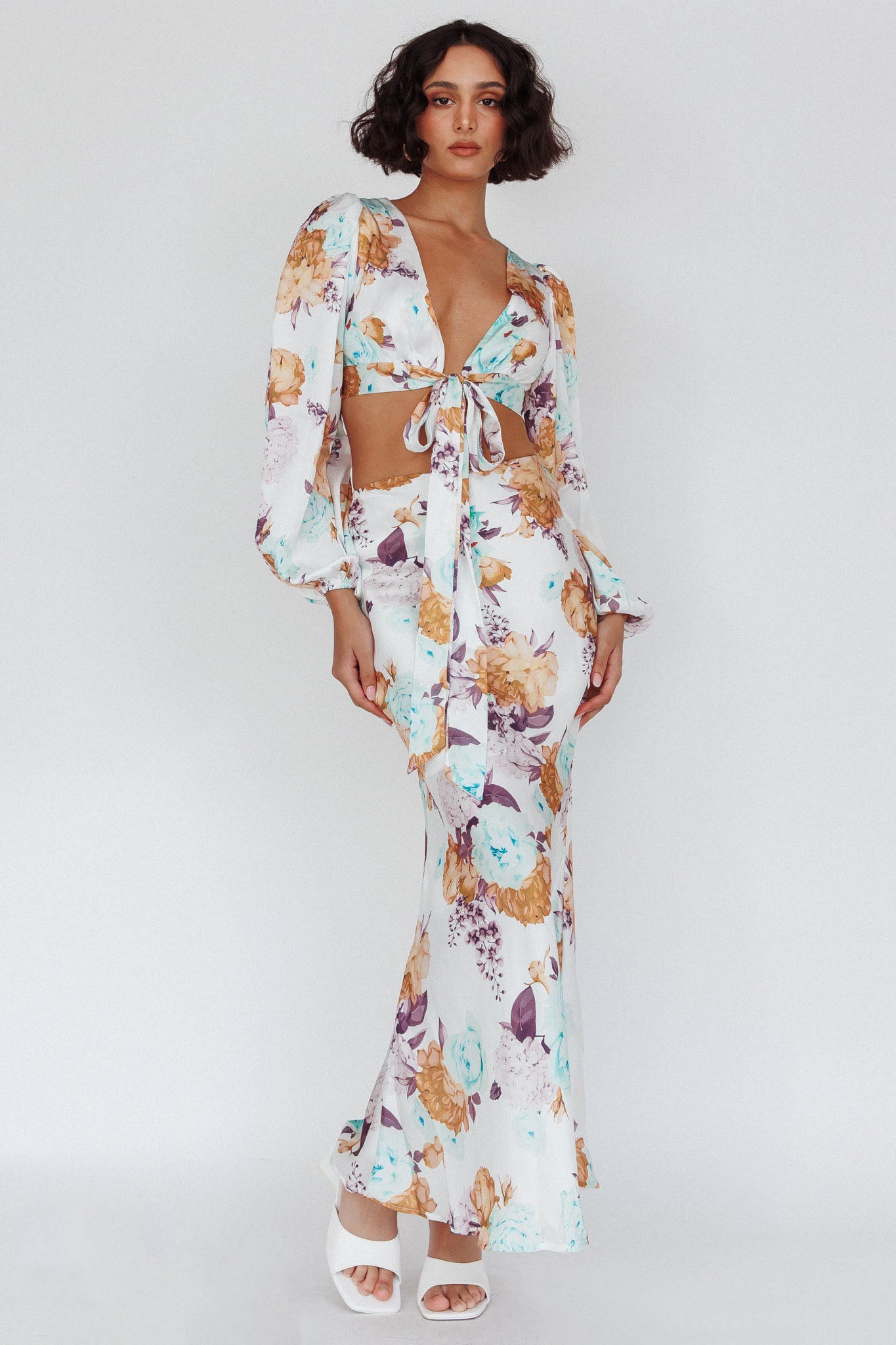 Meet Me In Fiji Maxi Skirt Floral Yellow-Maymioy