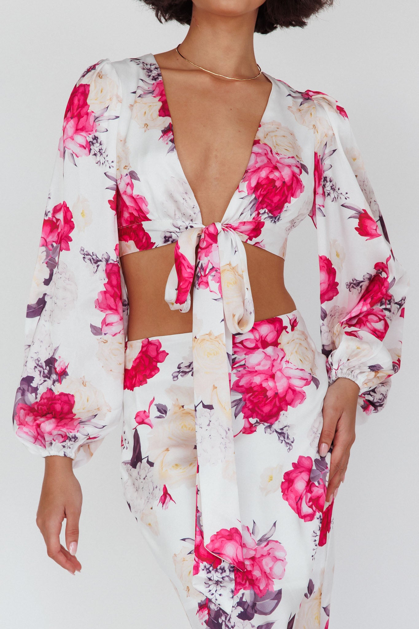 Meet Me In Fiji Tied Top Floral Pink-Maymioy