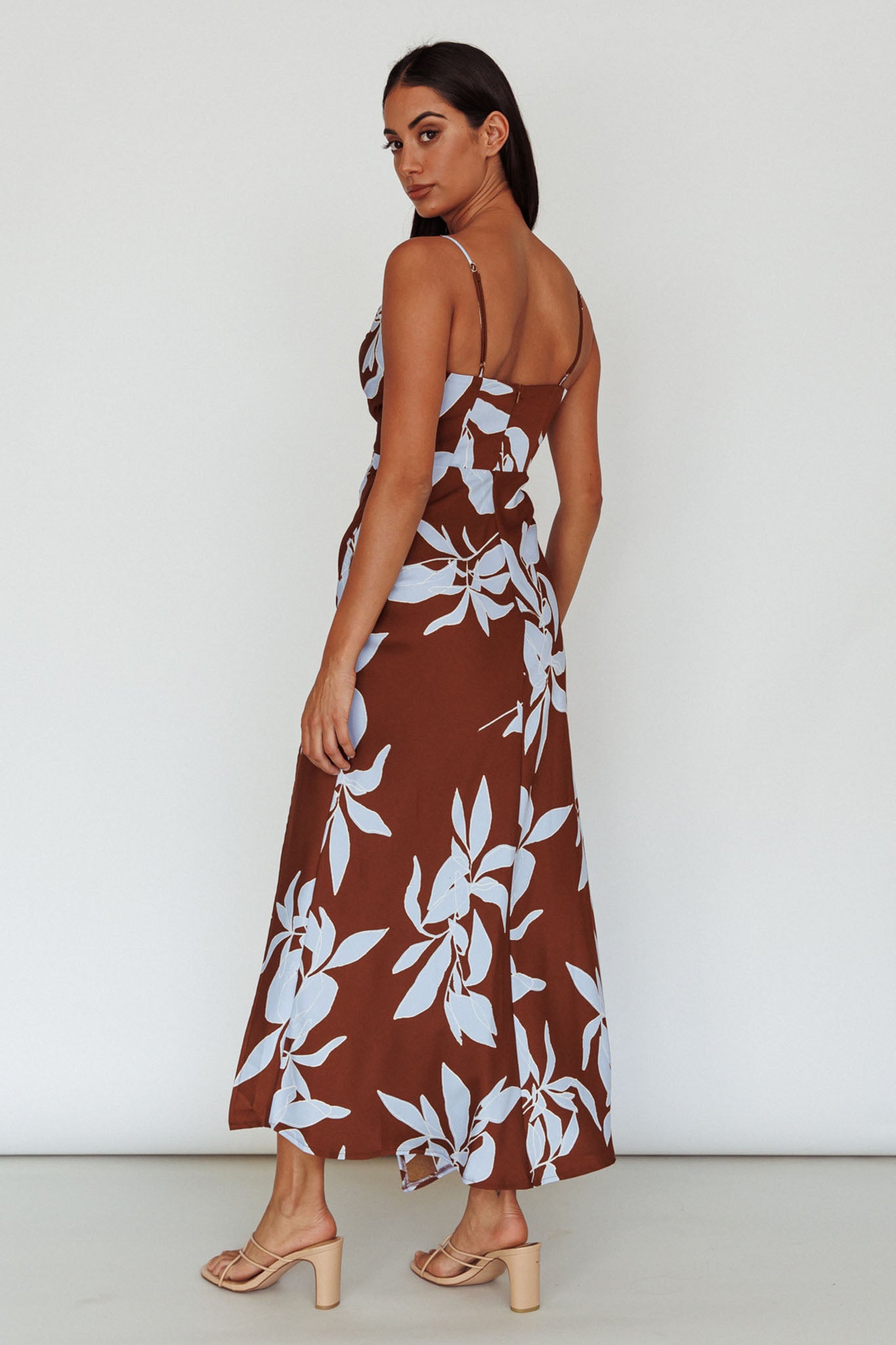Morea Cowl Neck Maxi Dress Floral Brown-Maymioy