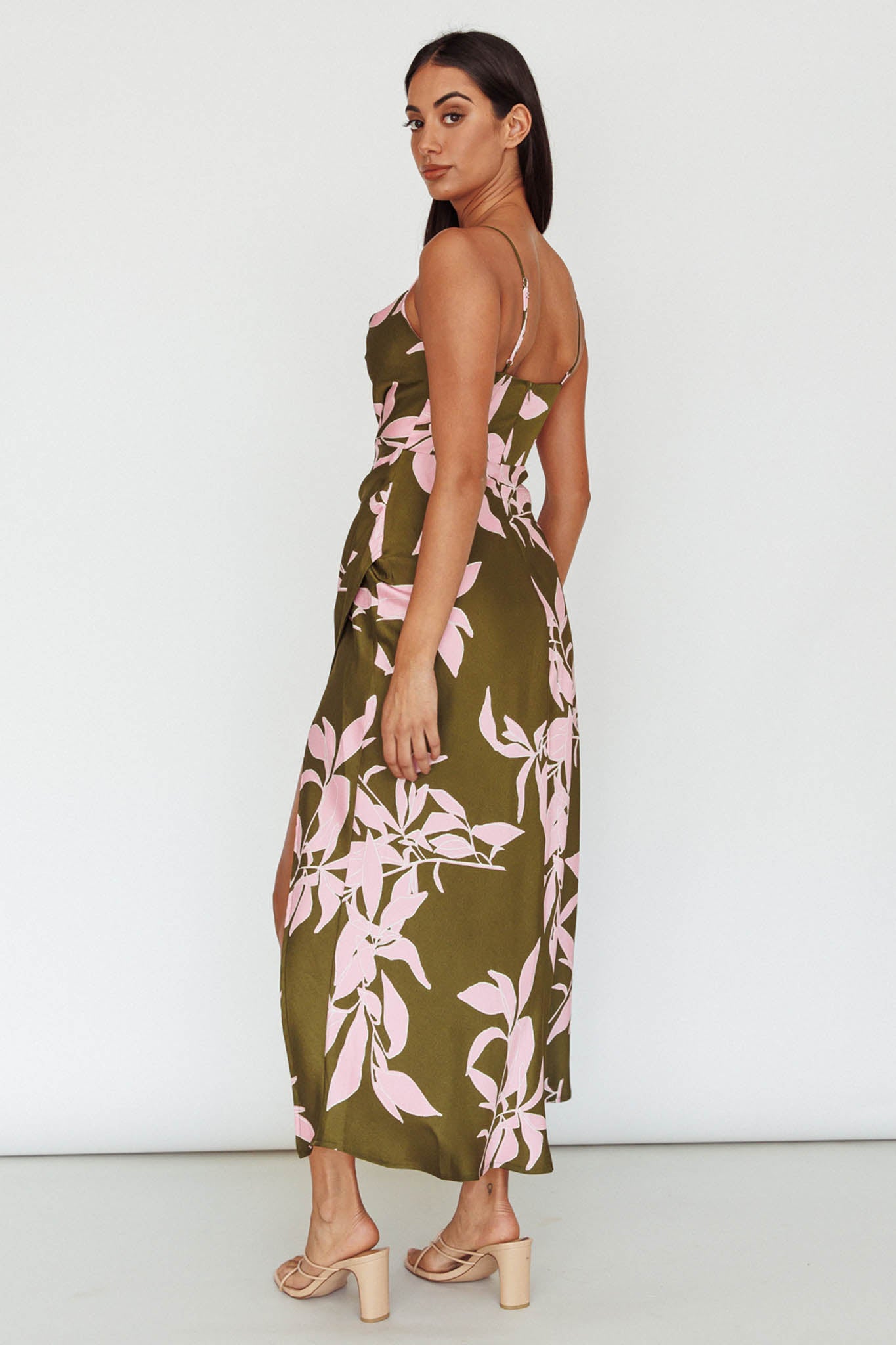 Morea Cowl Neck Maxi Dress Floral Green-Maymioy