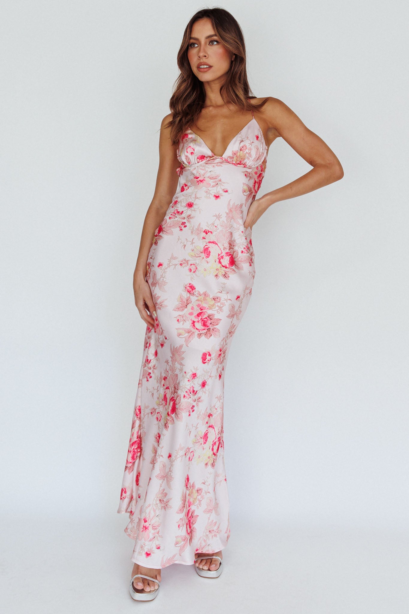 Alora Tie-Up Back Maxi Dress Floral Pink-Maymioy