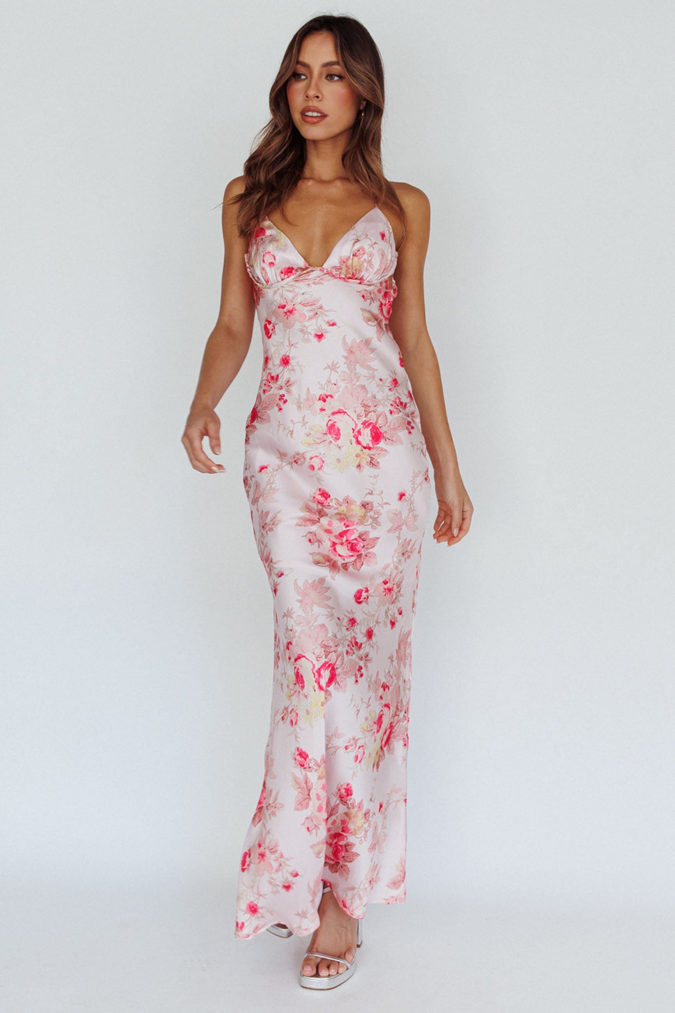 Alora Tie-Up Back Maxi Dress Floral Pink-Maymioy