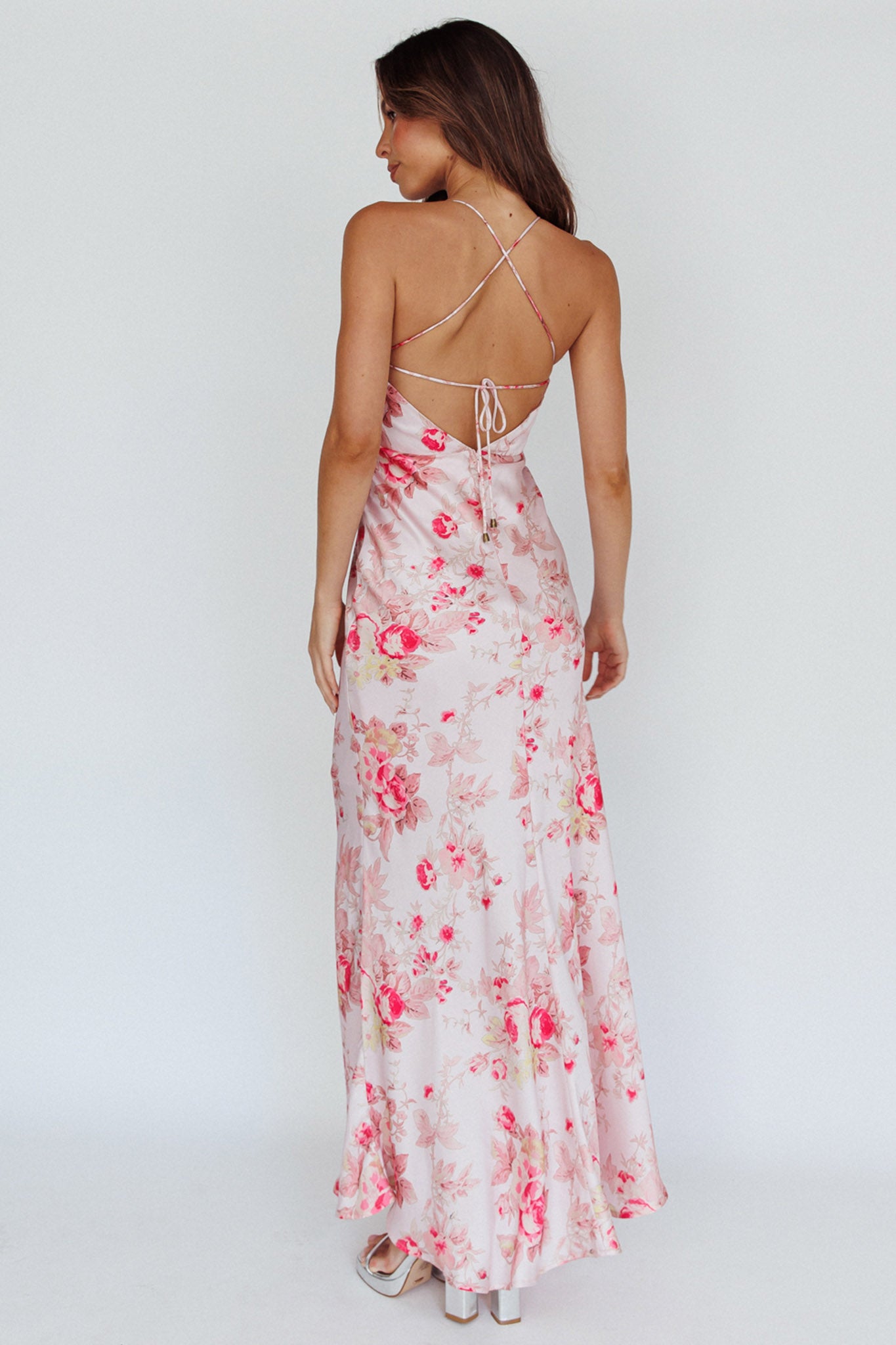 Alora Tie-Up Back Maxi Dress Floral Pink-Maymioy