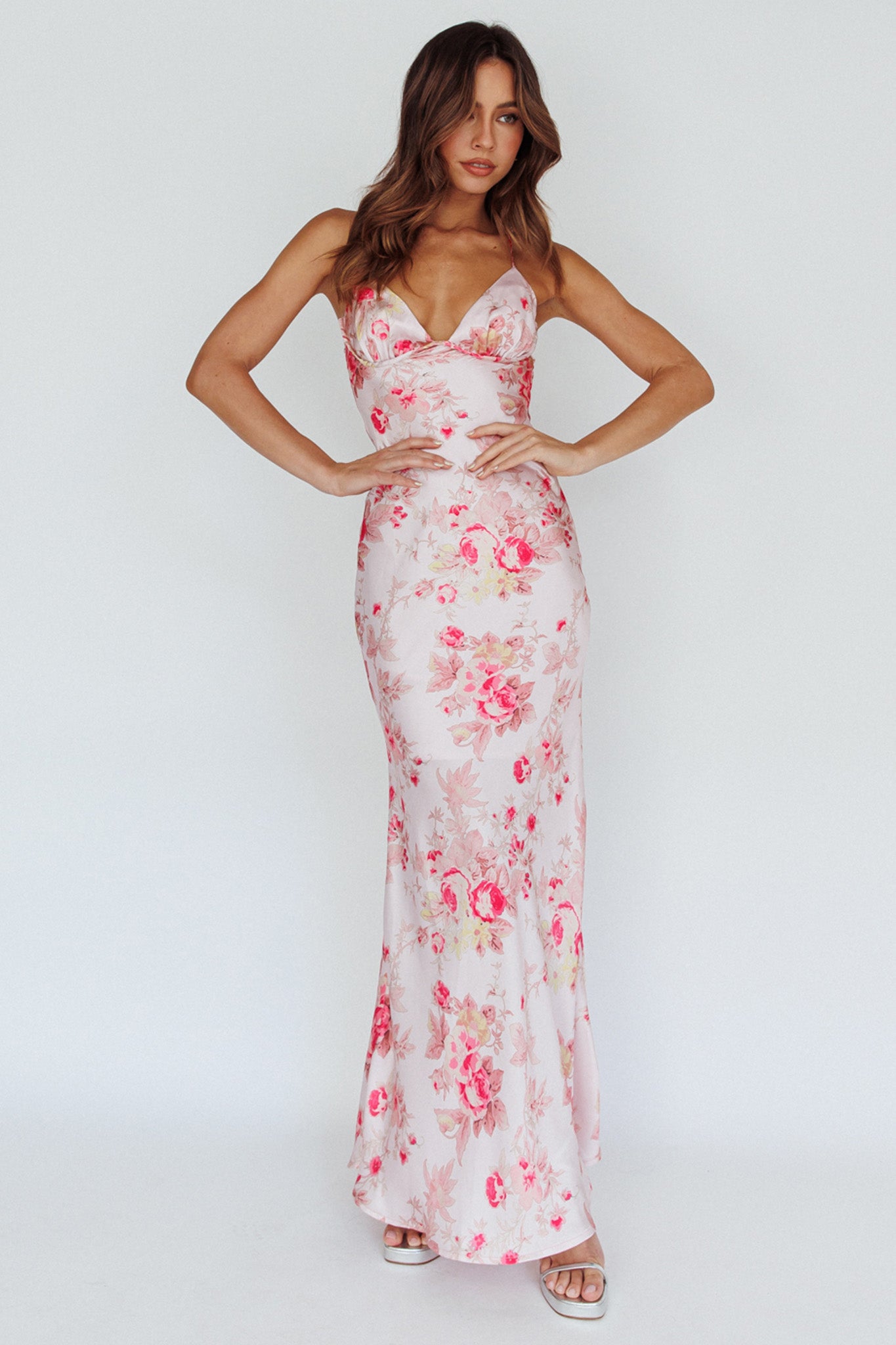 Alora Tie-Up Back Maxi Dress Floral Pink-Maymioy
