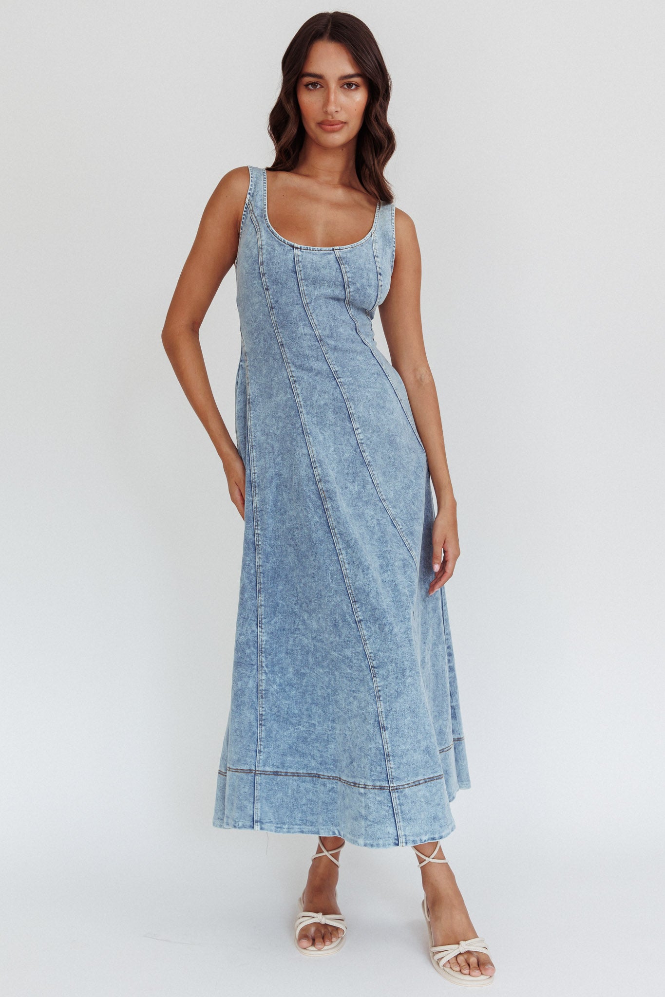 Ellora Side Pocket Midi Dress Denim Blue-Maymioy