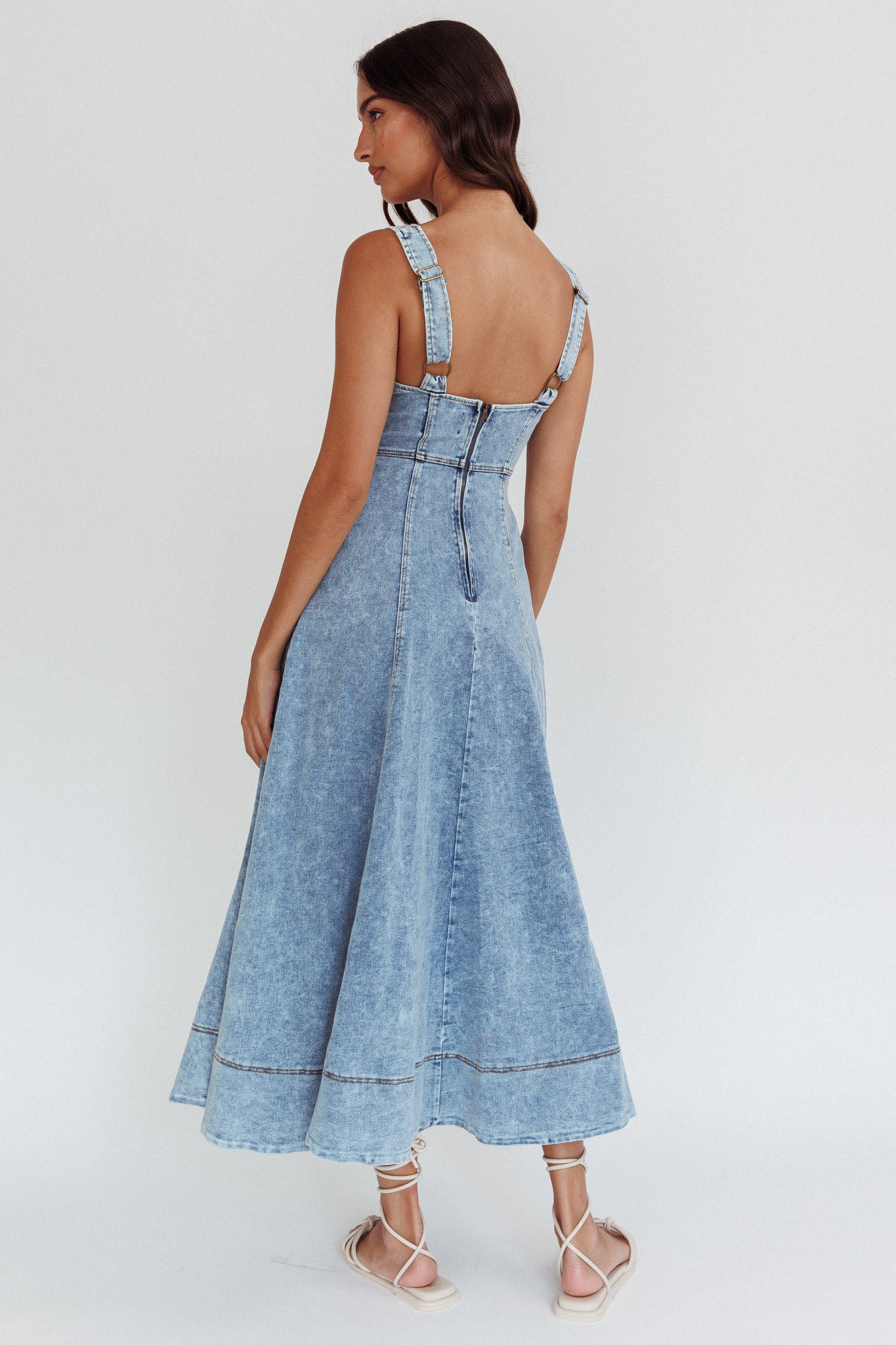 Ellora Side Pocket Midi Dress Denim Blue-Maymioy