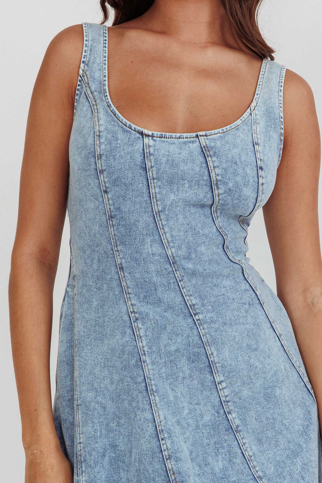 Ellora Side Pocket Midi Dress Denim Blue-Maymioy