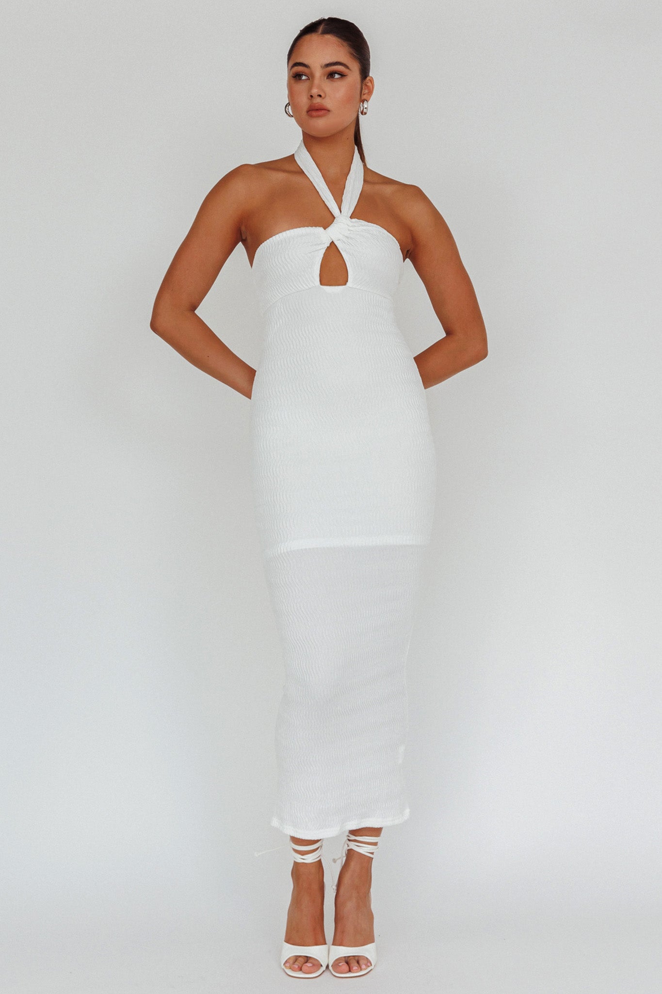 Mari Halterneck Midi Dress White-Maymioy