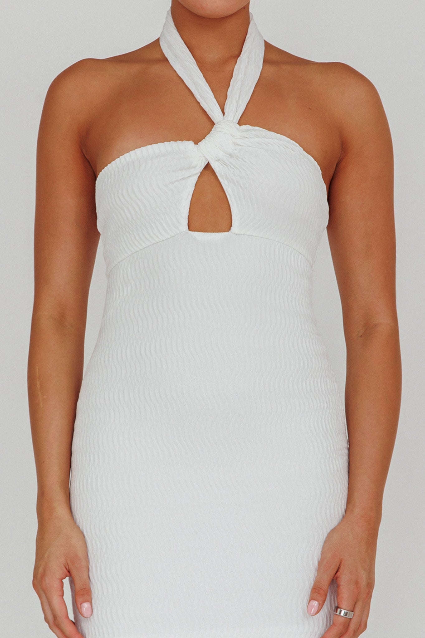 Mari Halterneck Midi Dress White-Maymioy
