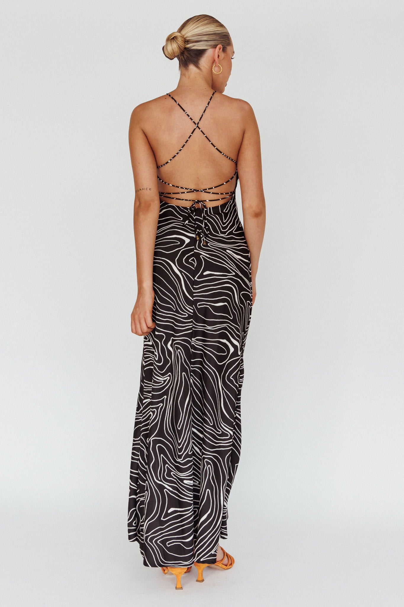 Onella Halterneck Laced Back Maxi Dress Ripple Black-Maymioy