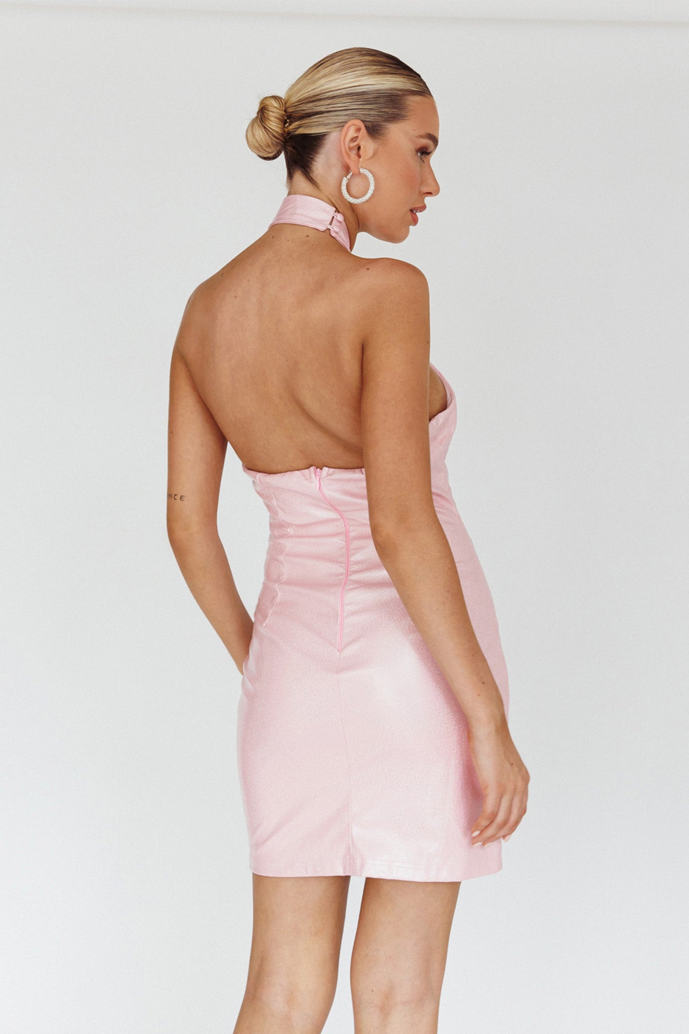 For The Gram Faux Leather Halter Dress Pink-Maymioy