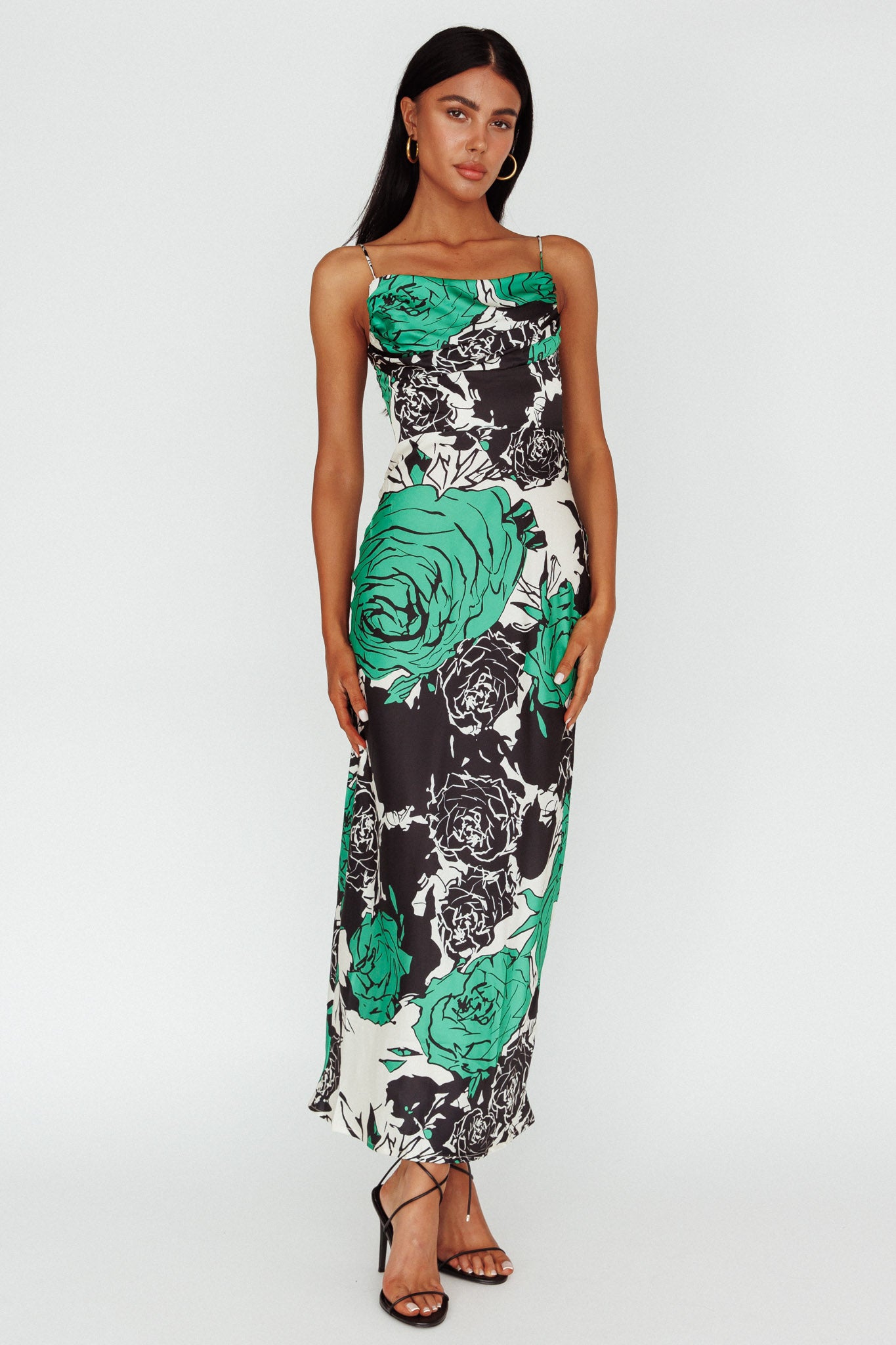 Highland Pleated Bust Midi Dress Floral Green-Maymioy