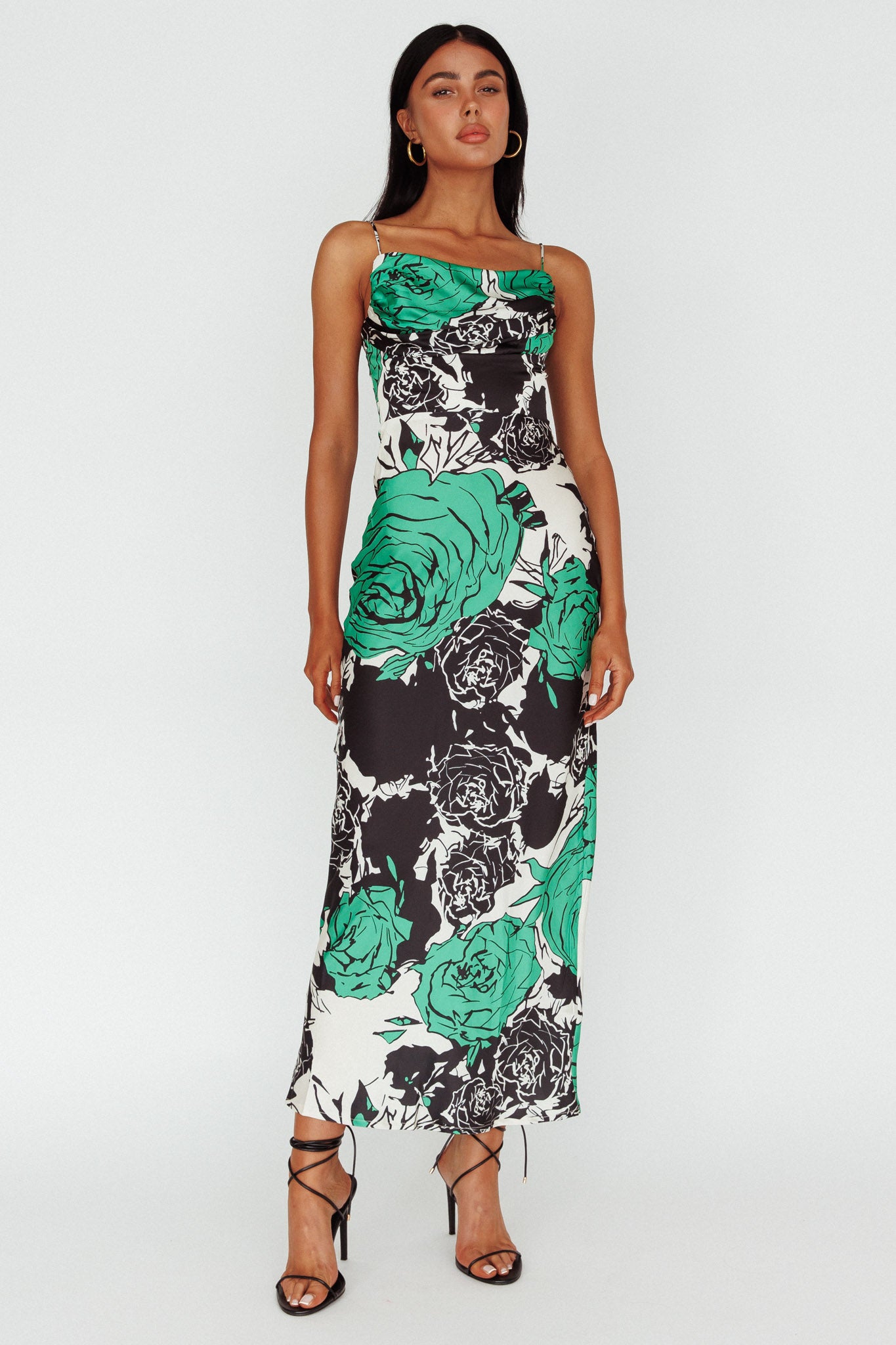 Highland Pleated Bust Midi Dress Floral Green-Maymioy