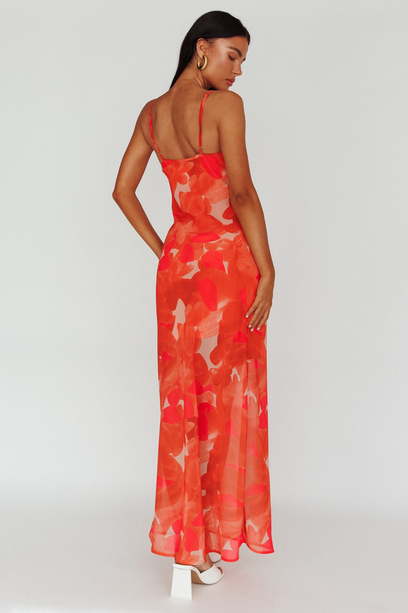 Stasi Cami Strap Midi Dress Floral Orange-Maymioy