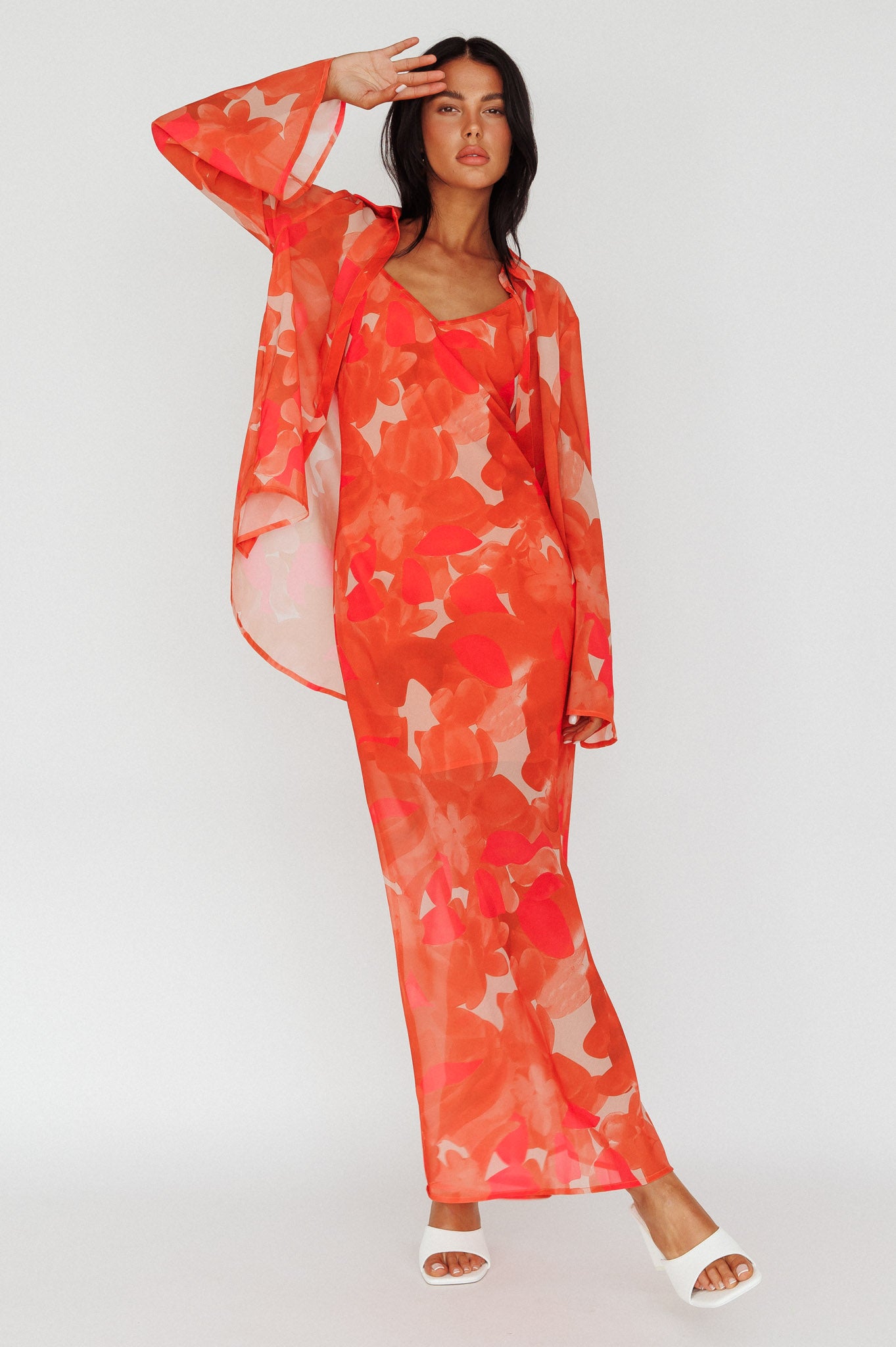 Stasi Cami Strap Midi Dress Floral Orange-Maymioy