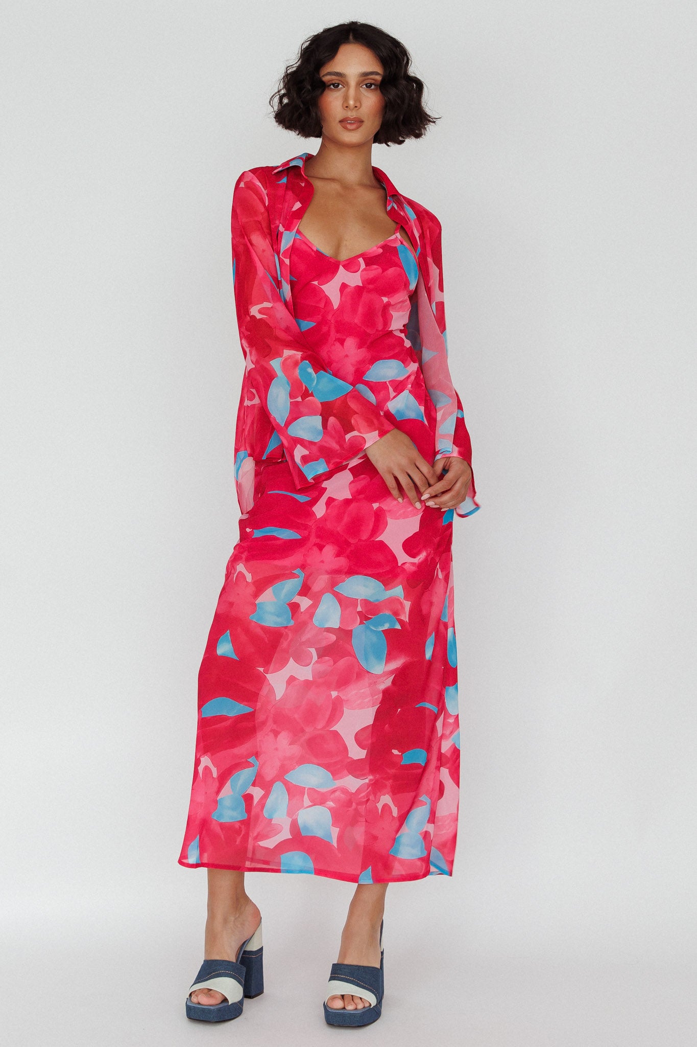 Stasi Cami Strap Midi Dress Floral Pink-Maymioy