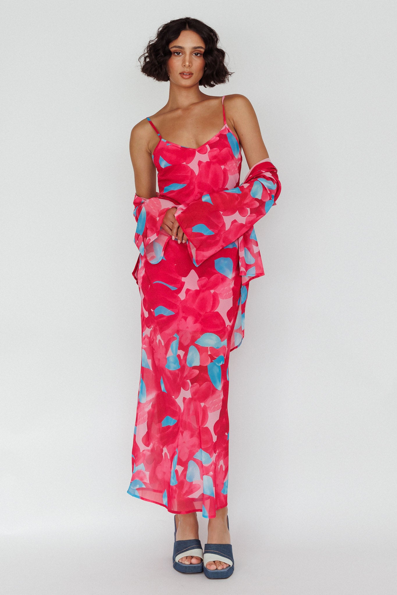 Stasi Cami Strap Midi Dress Floral Pink-Maymioy
