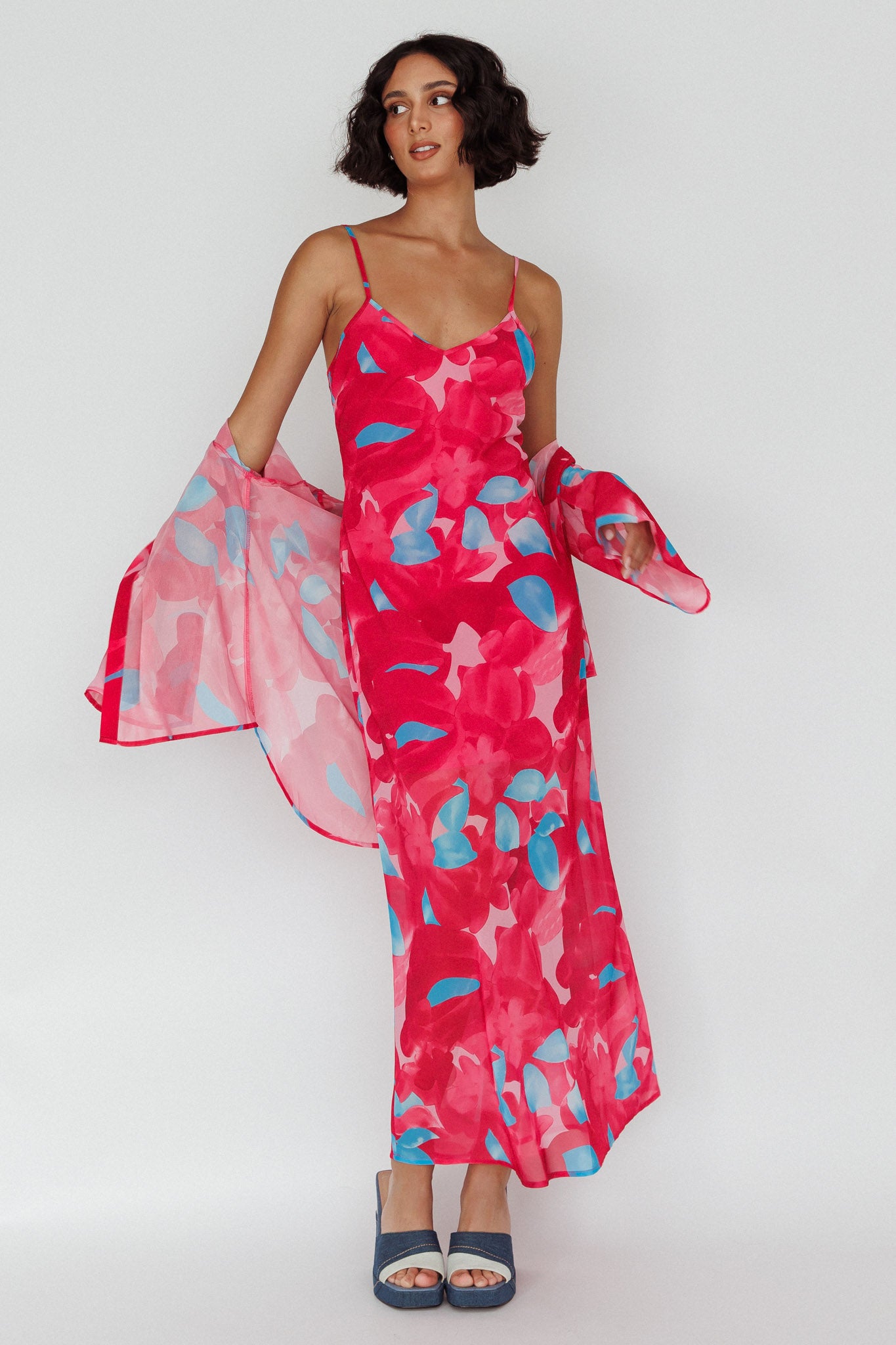 Stasi Cami Strap Midi Dress Floral Pink-Maymioy