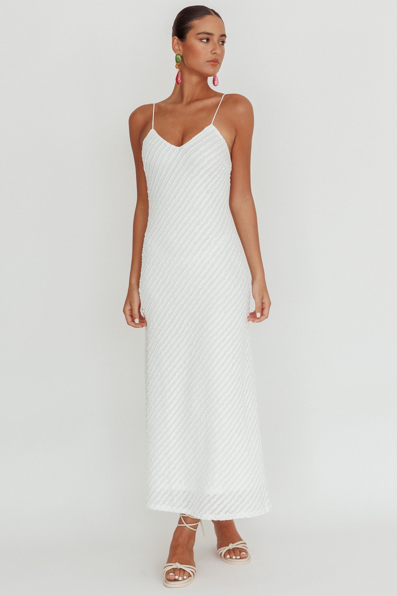 Stasi Textured Maxi Dress White-Maymioy