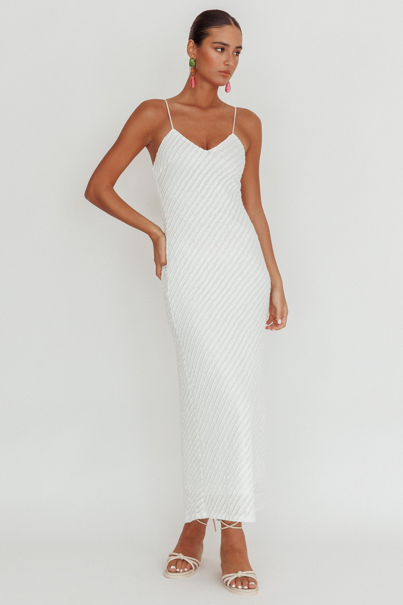 Stasi Textured Maxi Dress White-Maymioy