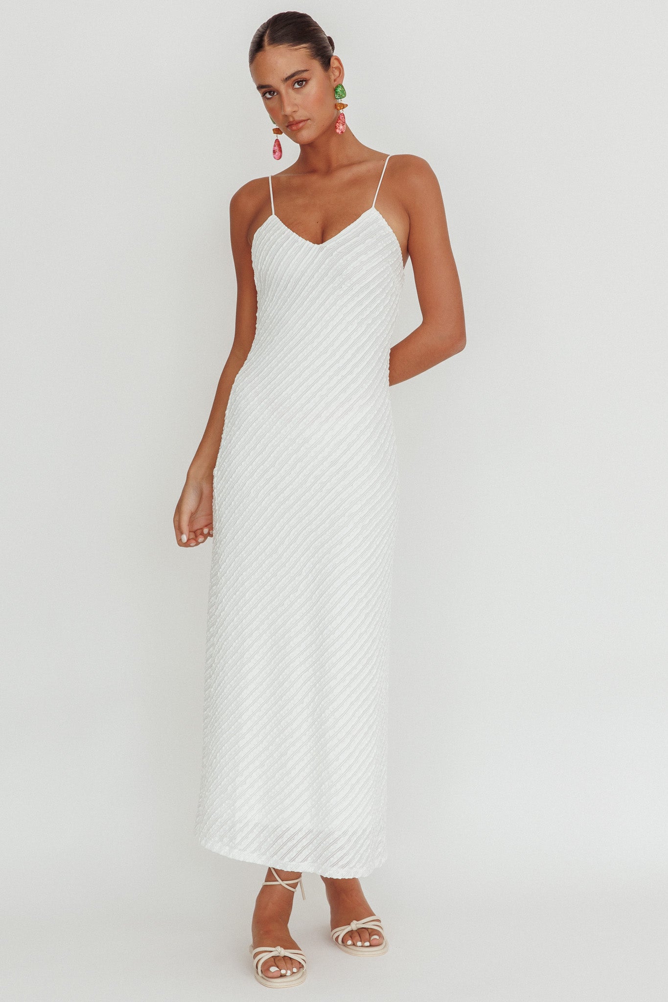 Stasi Textured Maxi Dress White-Maymioy