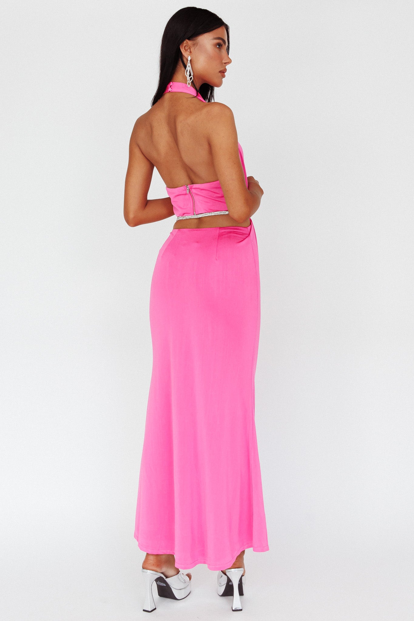 Emmi Cowl Neck Diamante Rope Dress Magenta-Maymioy
