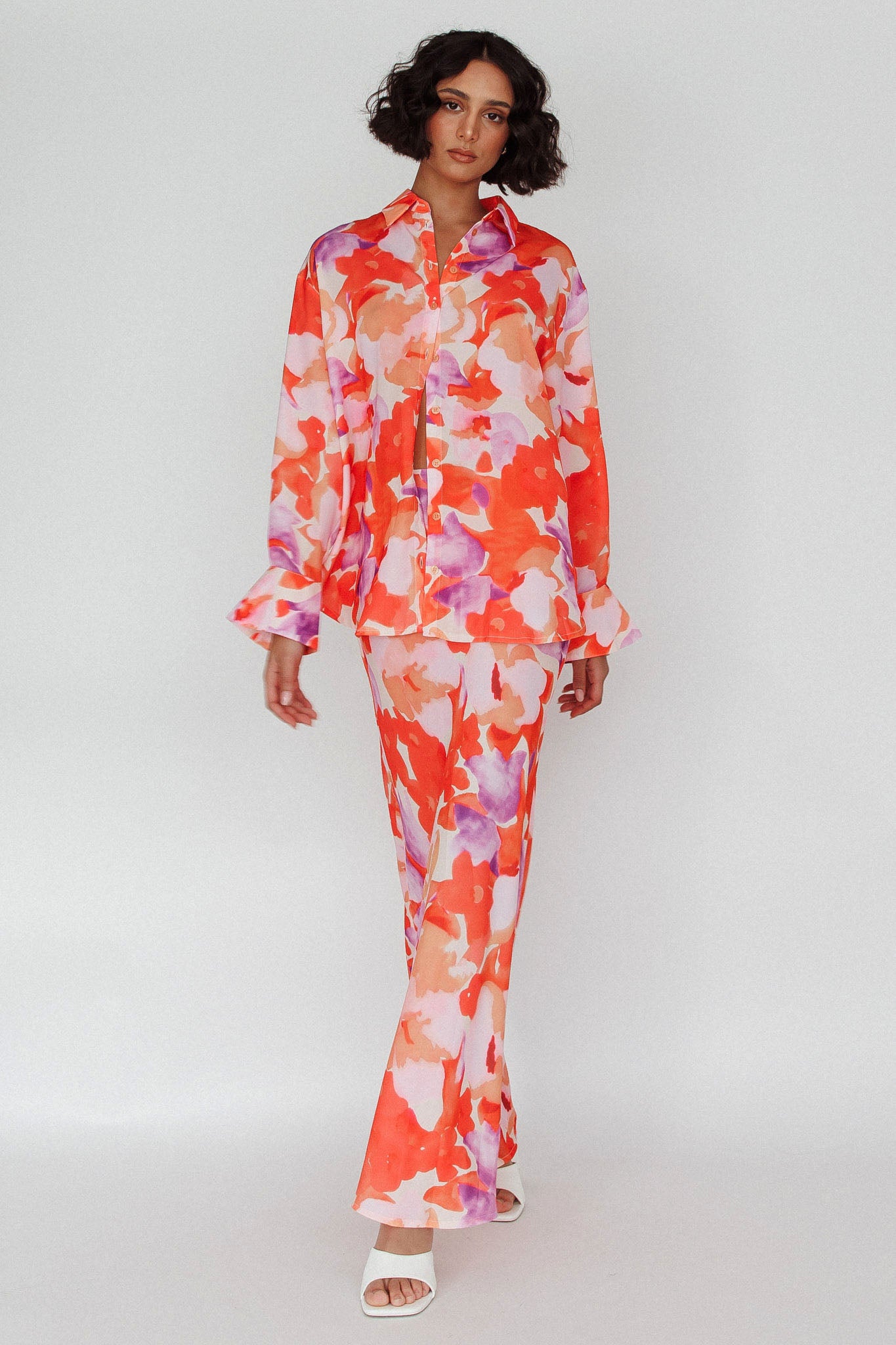 Vacation Midi Skirt Floral Orange/Purple-Maymioy