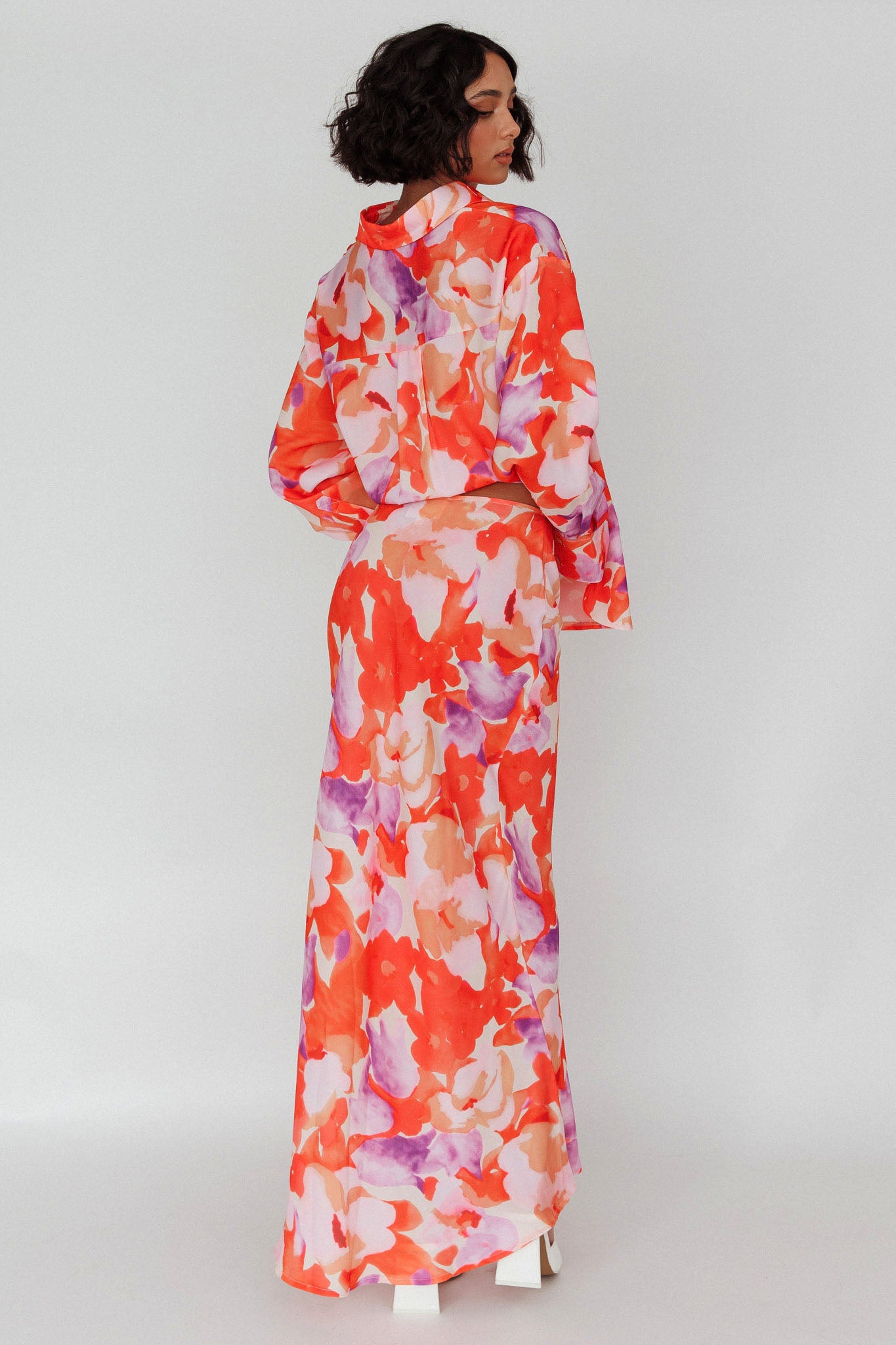 Vacation Midi Skirt Floral Orange/Purple-Maymioy