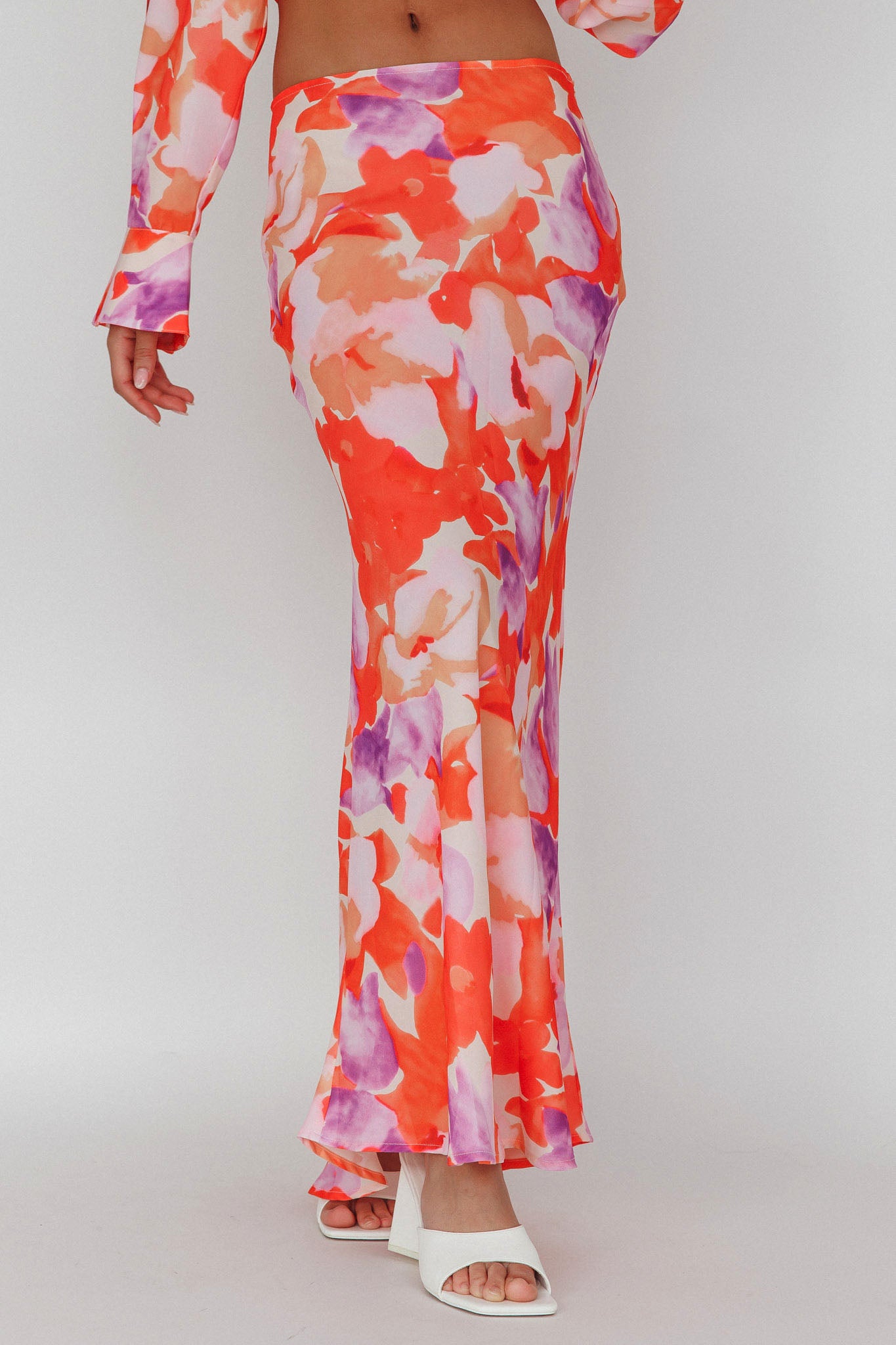 Vacation Midi Skirt Floral Orange/Purple-Maymioy