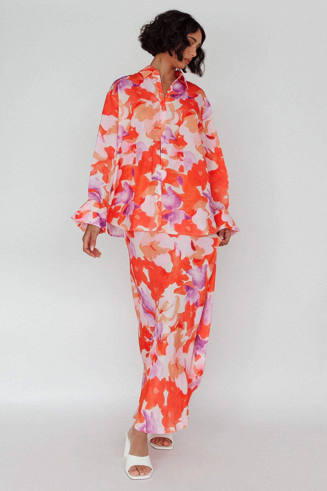 Vacation Midi Skirt Floral Orange/Purple-Maymioy
